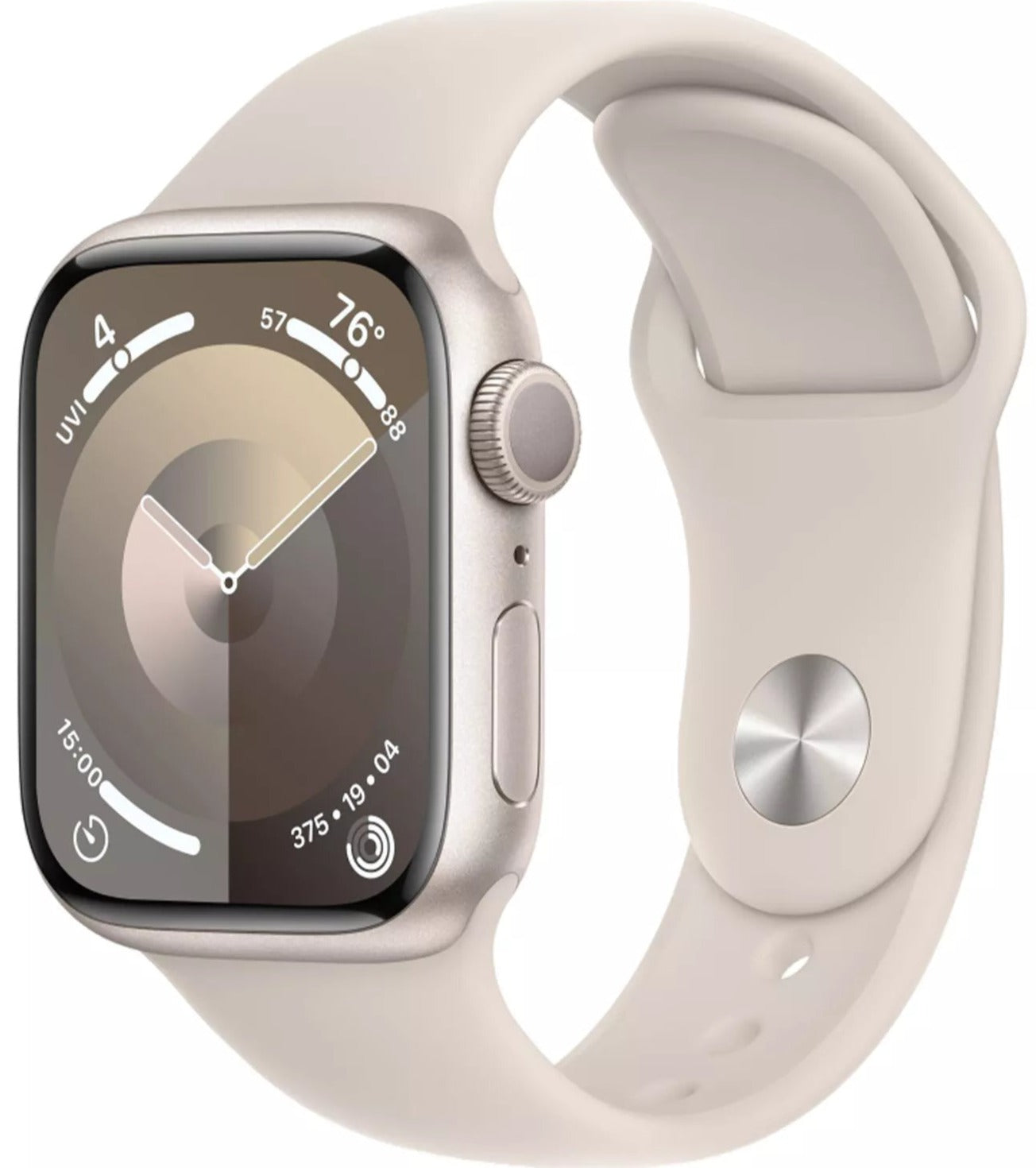 Apple Watch Series 9 (GPS) 41mm Starlight Aluminum Case with Starlight Sport Band S/M - Smartwatch for Fitness Tracking, Heart Rate Monitoring & iPhone Connectivity | Perfect for Running, Swimming & Daily Wear (MR8T3LW/A)