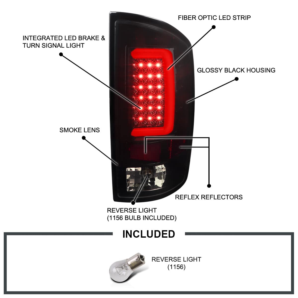 Spec-D Tuning Glossy Black Smoke LED Tail Lights - Compatible with 2007-2008 Dodge Ram 1500 & 2007-2009 Dodge Ram 2500/3500 - Left & Right Pair Assembly - Upgrade Your Truck's Style & Visibility for Night Driving & Off-Road Adventures