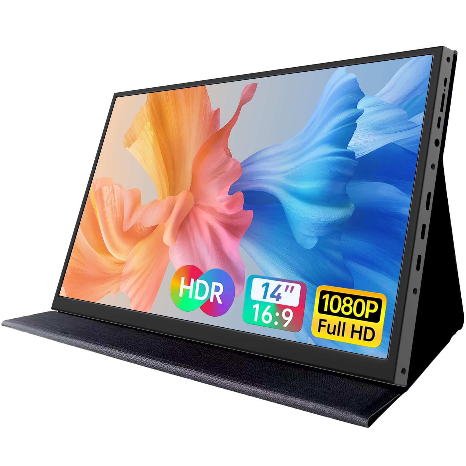 14-inch Portable Monitor Full HD 1920x1080 IPS Screen with HDMI - Ultra Slim USB-C External Display for Laptop, Phone, Xbox, PS5, Switch - Dual Built-in Speakers for Gaming, Work & Travel (Black)