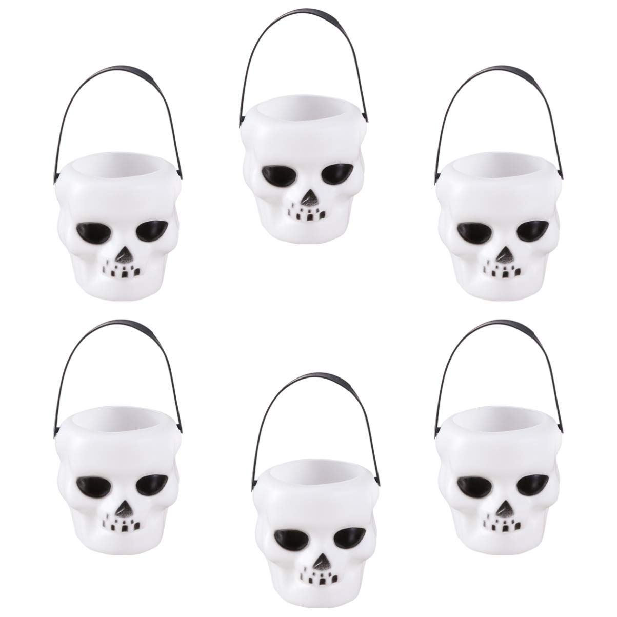 Happyyami 6 Pack Halloween Skull Buckets - White Plastic Trick or Treat Candy Containers for Kids, Spooky Pumpkin Party Decorations - Perfect for Halloween Parties, Trick-or-Treating & Home Decor