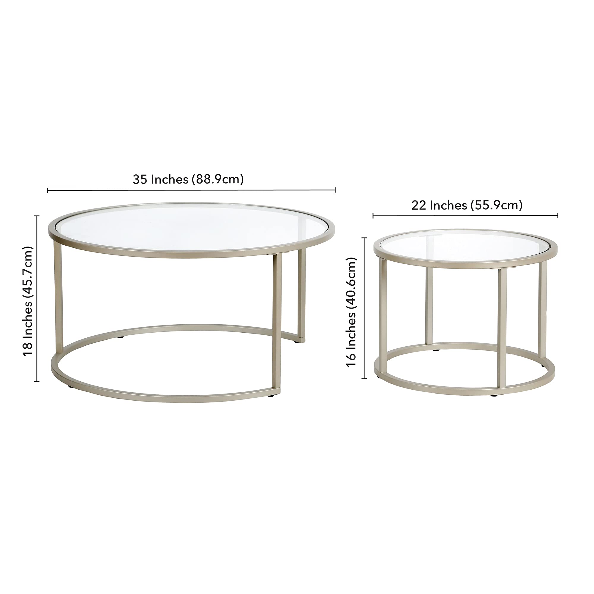 Watson Round Nested Coffee Table Set - Modern Satin Nickel Finish Side Tables for Living Room, Bedroom & Office - Perfect for Small Spaces & Home Decor