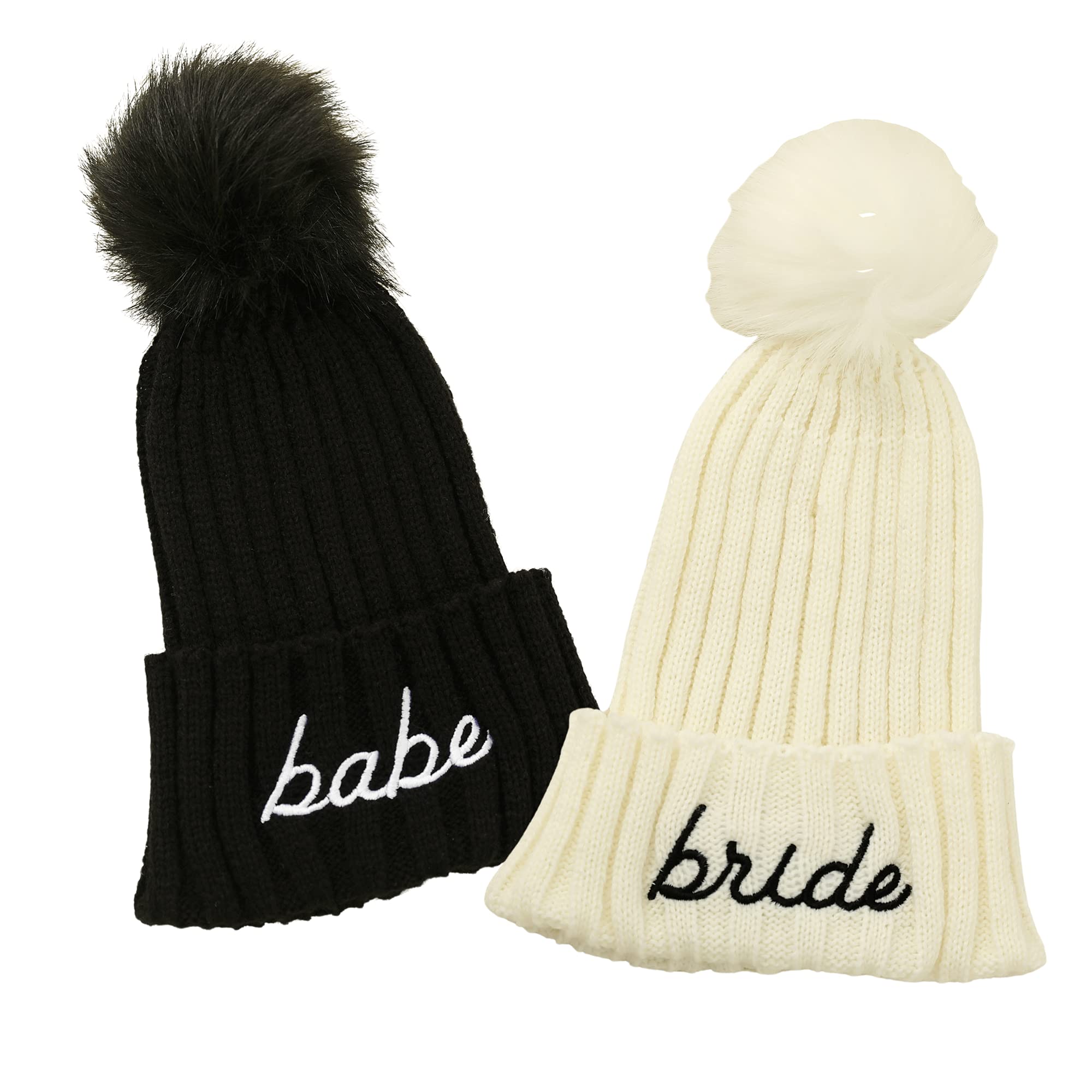 Bachelorette Party Beanies - Bride & Babe Hats Set in Black - Perfect for Wedding Showers, Girls Trips & Bridal Tribe Gifts