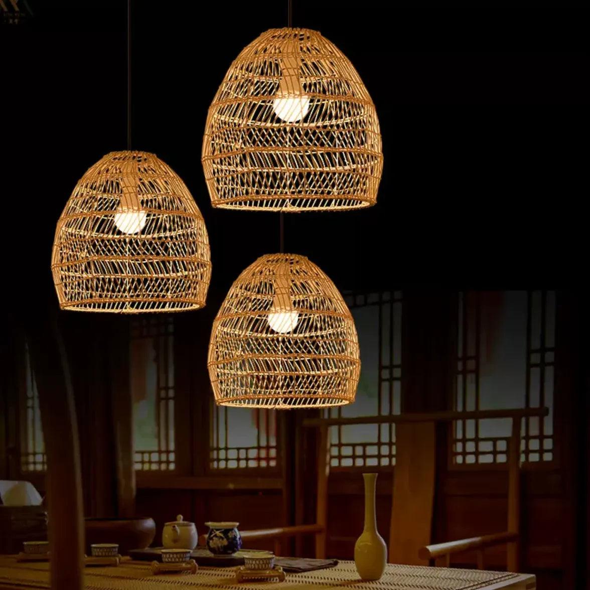Handwoven Rattan Pendant Light for Dining Room - Boho Chic Ceiling Fixture - Perfect for Farmhouse, Coastal & Bohemian Home Decor