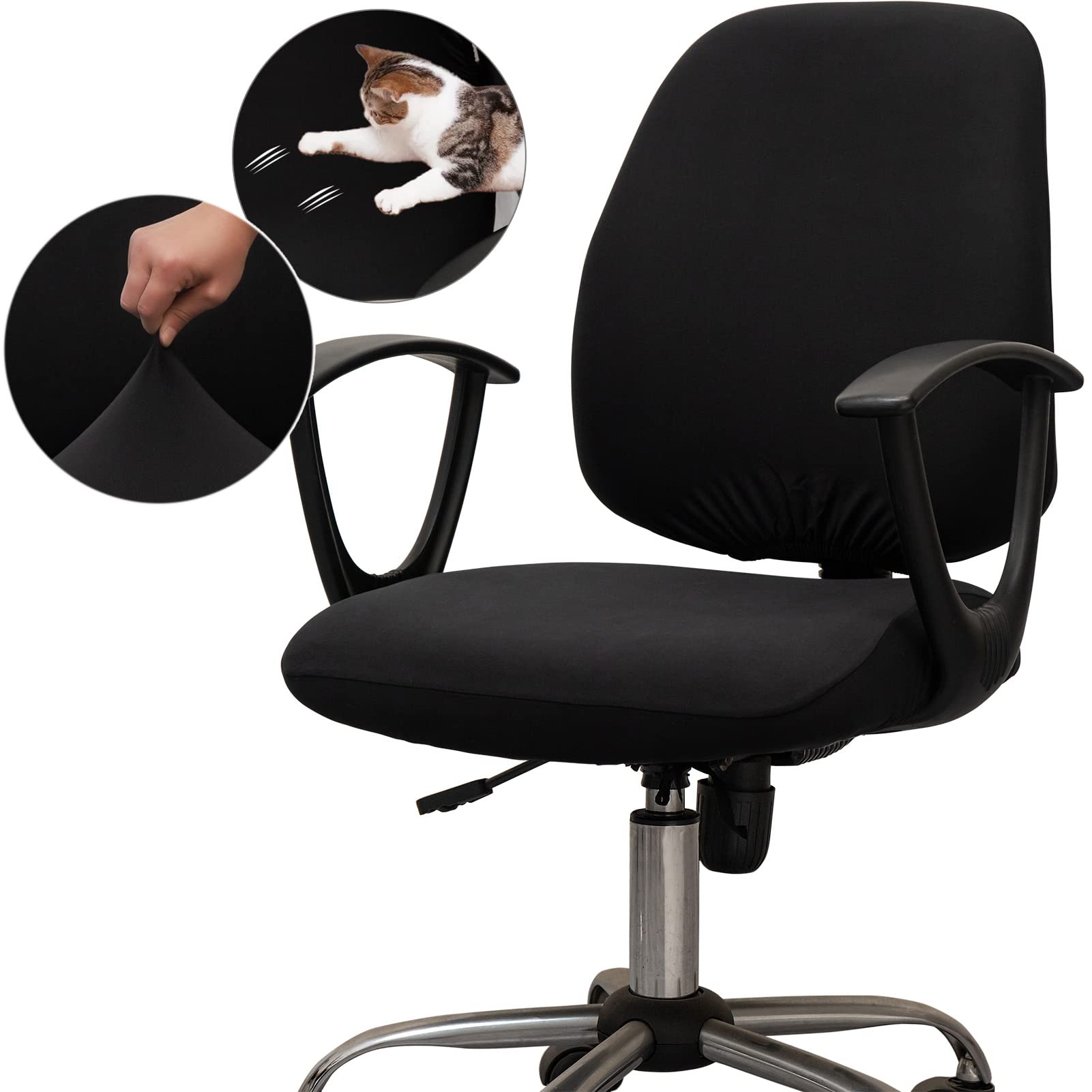 Melaluxe Universal Stretchable Office Chair Cover - Protective Slipcover for Computer & Rotating Chairs, Black - Perfect for Home Office, Gaming & Workspace Decor