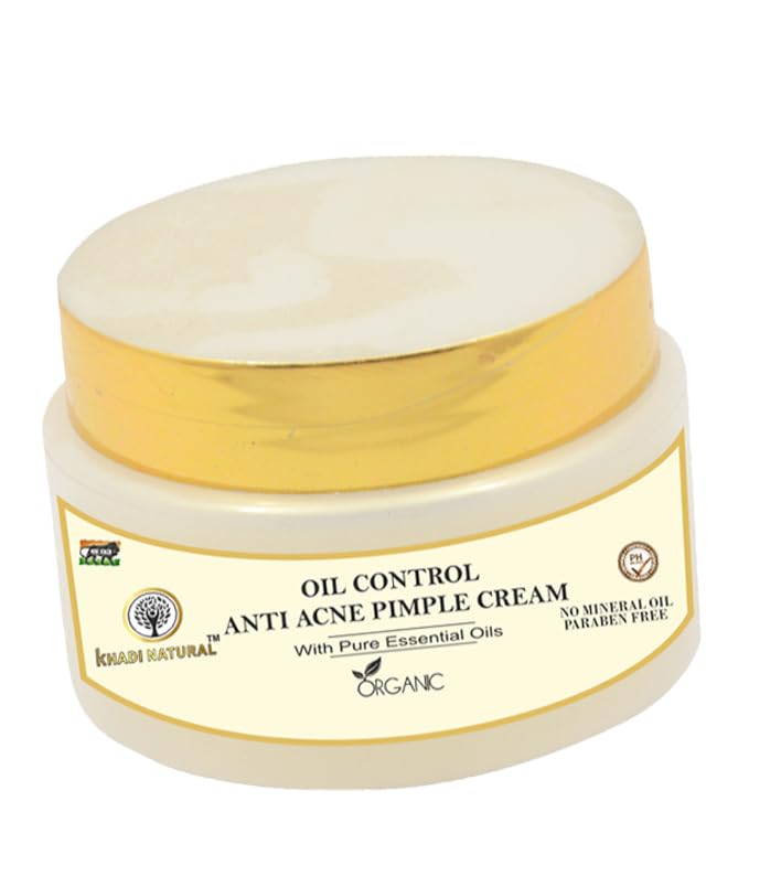 Khadi Natural Oil Control Anti-Acne Pimple Cream 50g - Organic Acne Treatment for Oily & Combination Skin - Reduces Breakouts & Balances Sebum - Best for Teen & Adult Acne Care - Use Daily for Clear, Glowing Skin at Home or On-The-Go