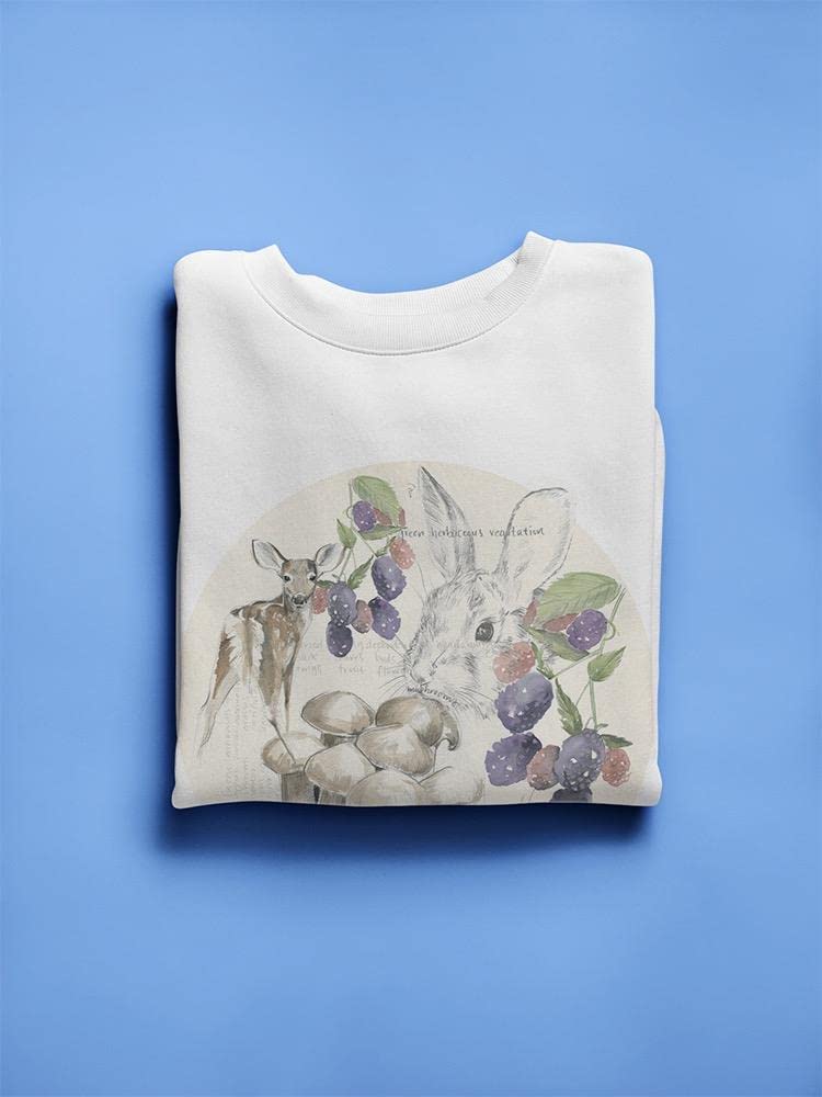 Smartprints Wildlife Journal Berries Sweatshirt for Women - Jennifer Paxton Parker Designs - Cozy White Pullover for Nature Lovers | Perfect for Hiking, Camping & Outdoor Adventures