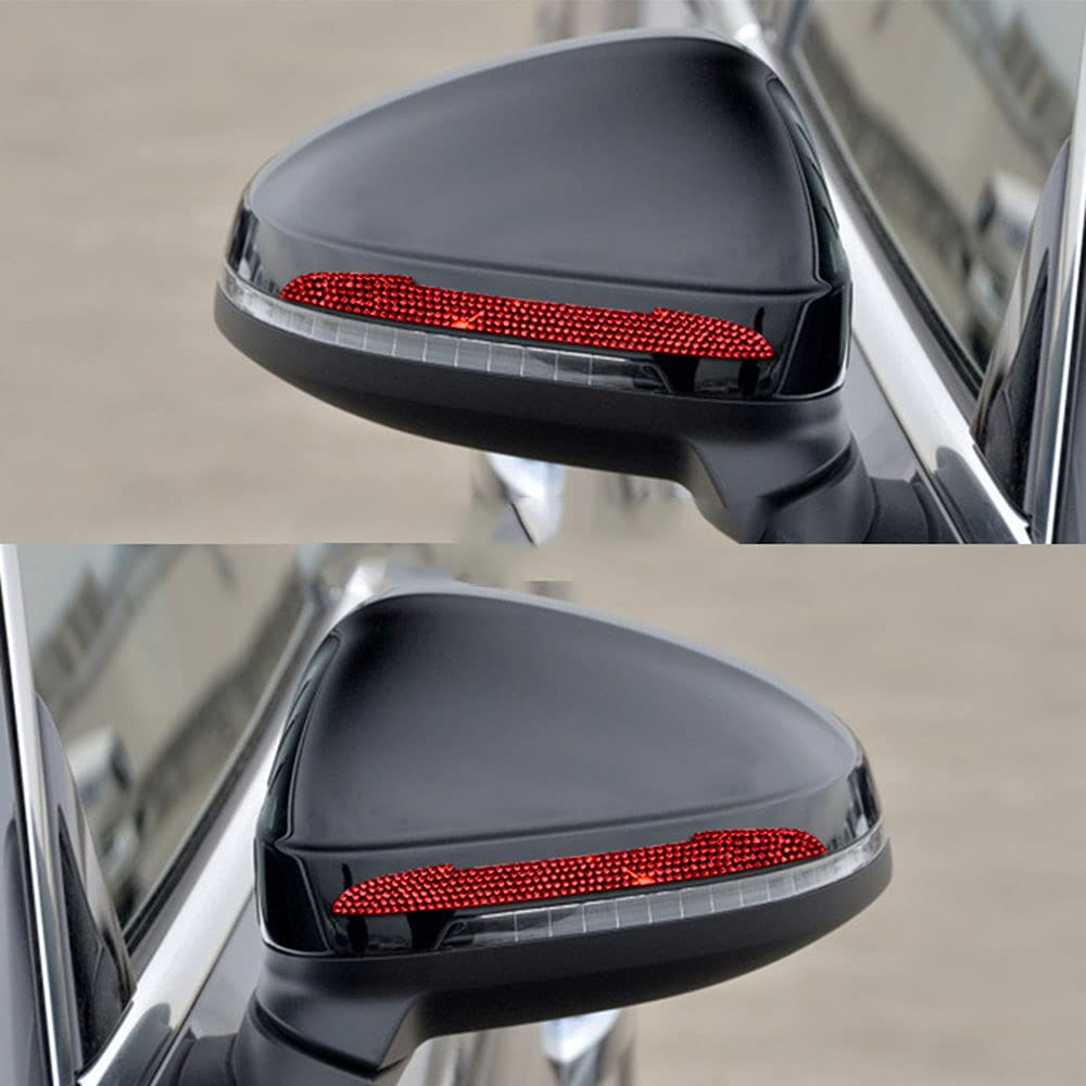 Sparkling Rhinestone Car Door Side Anti-Collision Strip & Rear View Mirror Protector Decoration (Red, 2PCS) - Enhance Vehicle Safety & Style for Sedans, SUVs, Trucks
