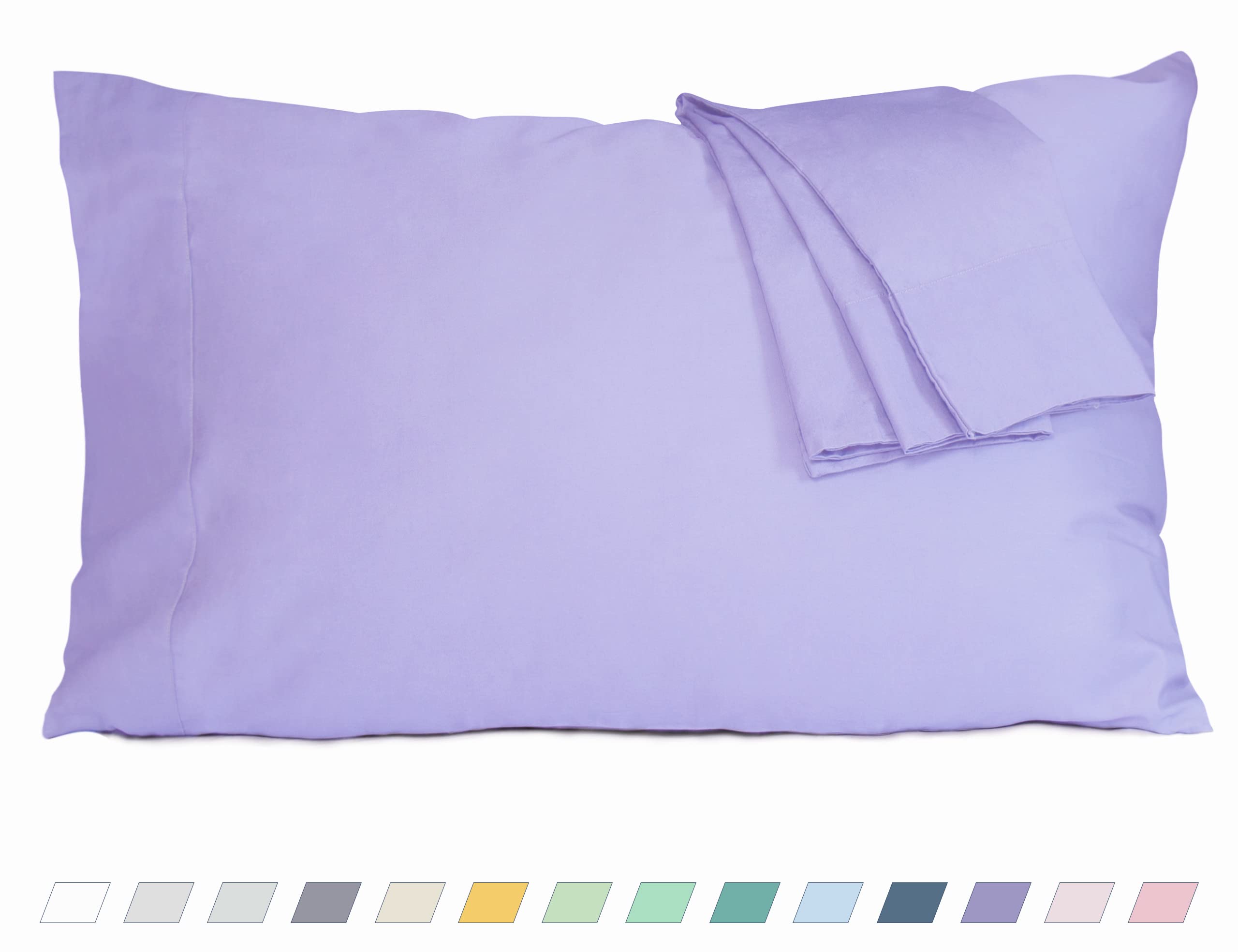 Premium Cotton Percale Pillowcases Set of 2 - Standard/Queen Size 20x30 Inches, Hypoallergenic & Breathable Bedding - Soft Pre-Shrunk Pillow Covers for Home, Hotel, or Travel (Purple)