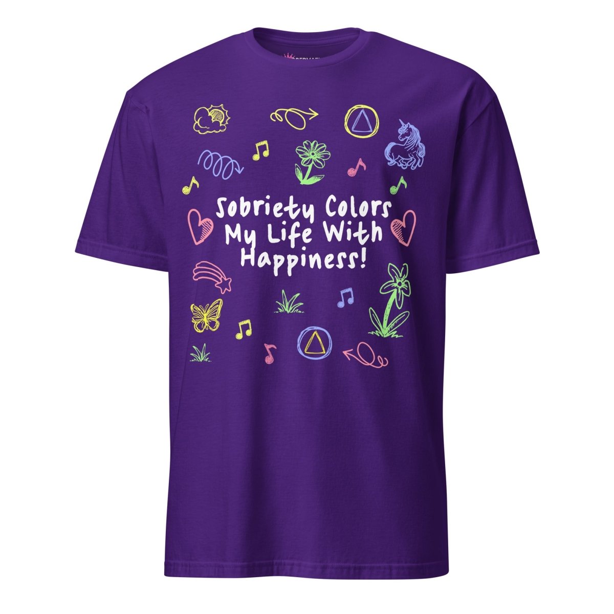 Unisex Essential Tee with Doodle Art - Sobriety Colors My Life With Happiness Design - Casual Wear for Everyday Comfort & Street Style