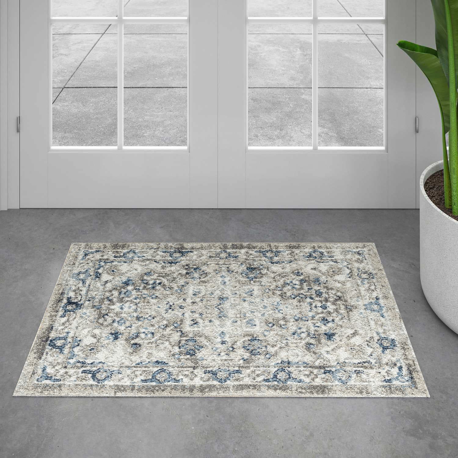 Alvina Brown 2x3 Entry Rug - Non-Slip Indoor Front Door Mat - Small Area Rug for Kitchen & Bathroom - Traditional Oriental Design Carpet - Perfect for Home, Office, and Apartment Decor