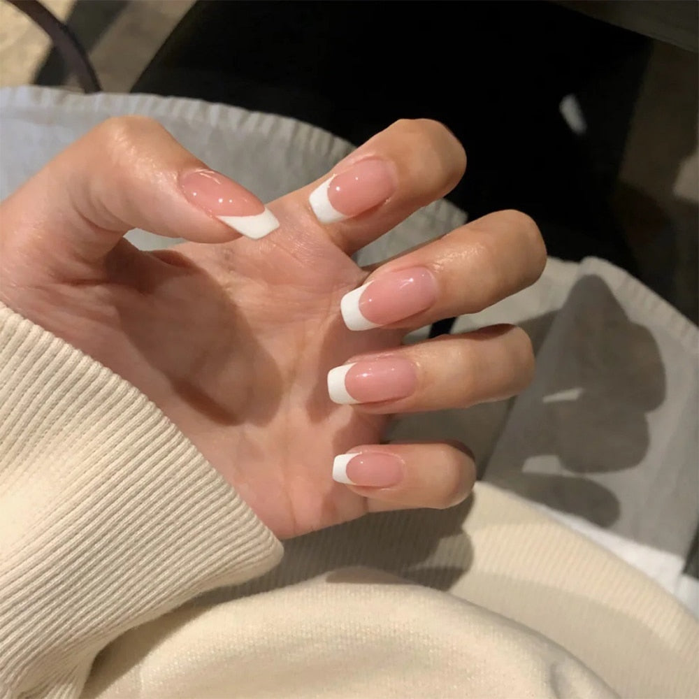 24pcs French Fake Nails for Women - Pink Acrylic Press on Nails with Simple Design, Full Cover False Nails Tips for Salon Quality Manicure at Home | Perfect for Parties, Weddings & Daily Wear