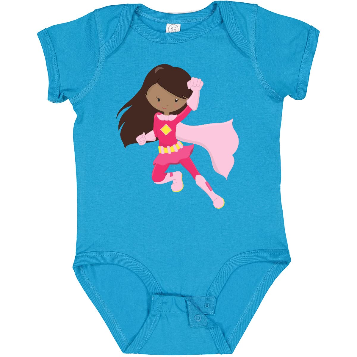 Inktastic African American Superhero Girl with Pink Cape Baby Bodysuit - Cute Infant Outfit for Playdates, Costume Parties & Superhero-Themed Events