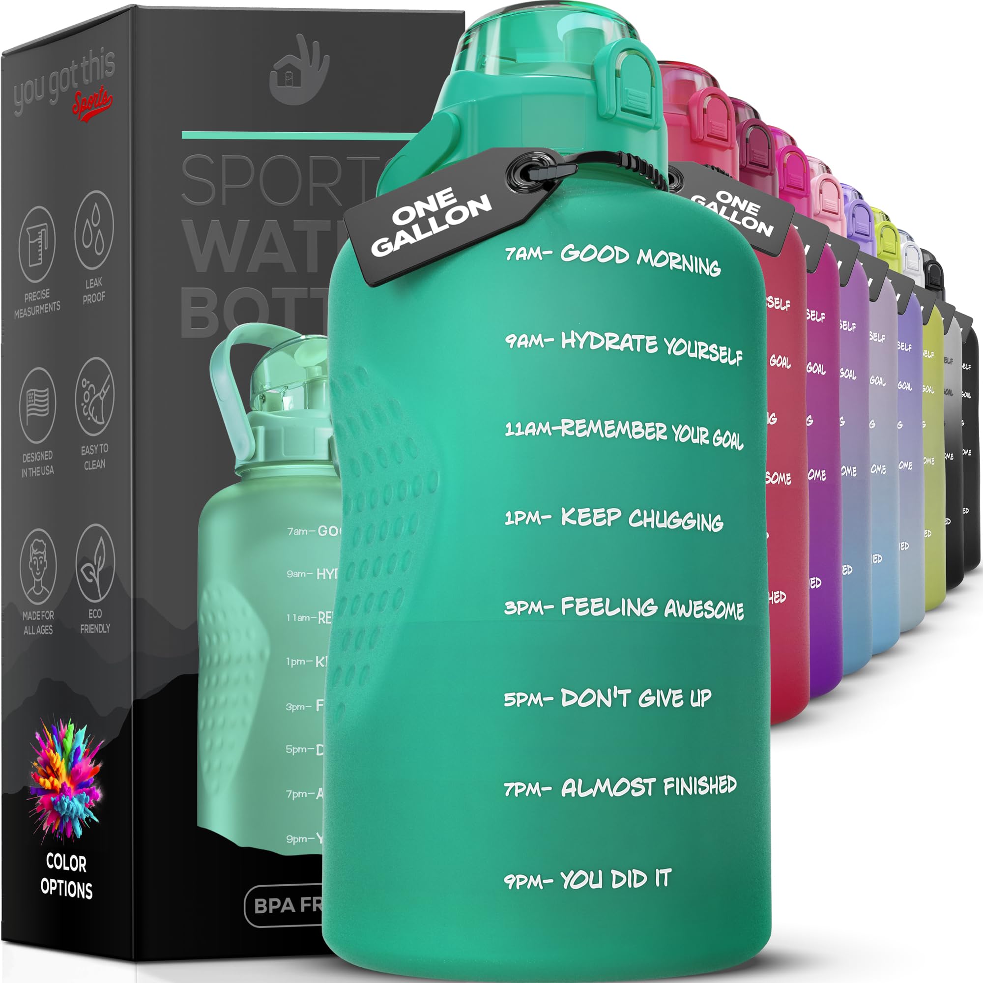 1 Gallon Motivational Water Bottle with Straw & Handle - 128oz BPA-Free for Gym & Hiking