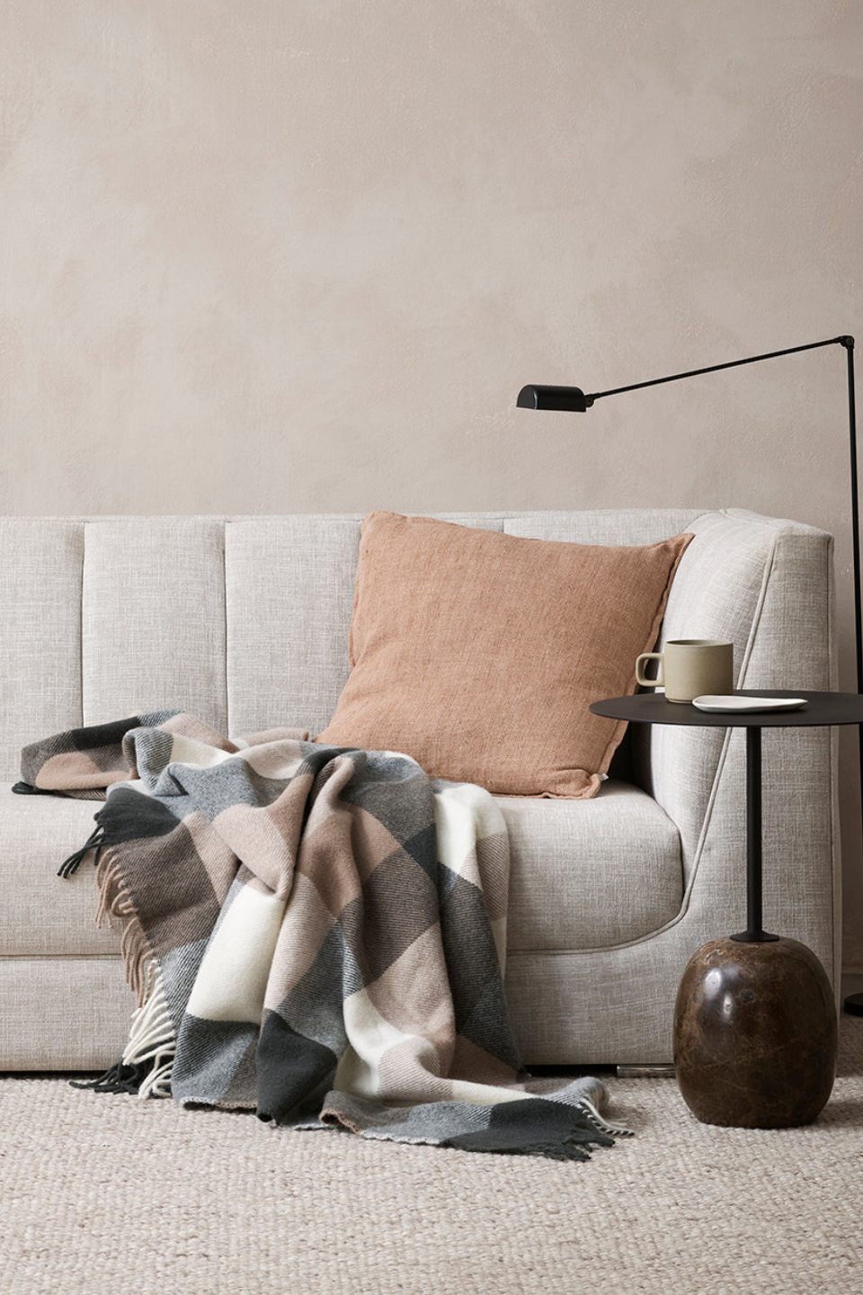 Glenburn Tan Multi Check 150x180cm Wool Throw Blanket - Soft Warm Plaid Woolen Blanket for Sofa, Bed & Winter Coziness