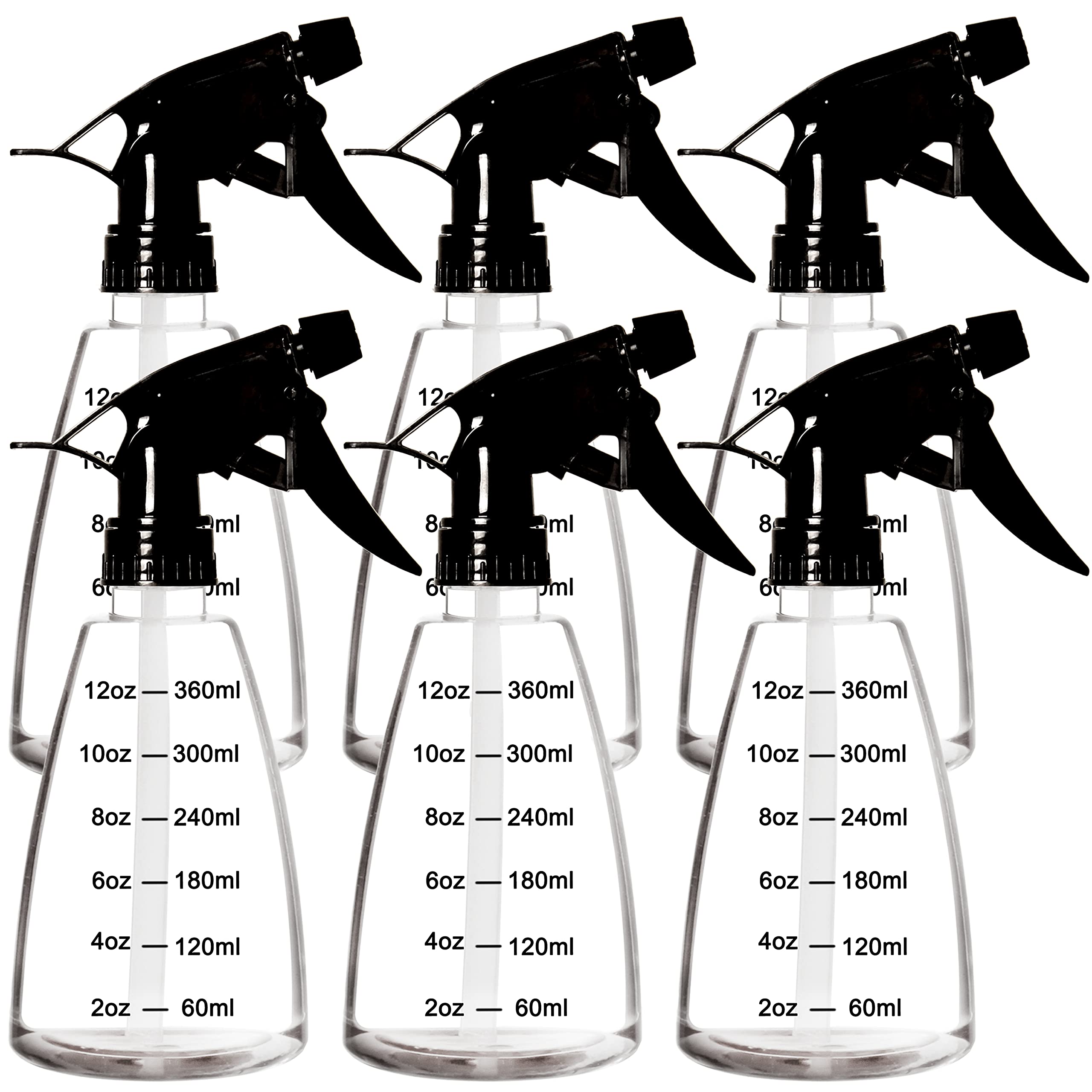 Youngever 6 Pack Clear Empty Plastic Spray Bottles - 12oz Refillable Spray Bottles for Hair Care, Cleaning Solutions & DIY Projects | Perfect for Salon, Home Cleaning & Gardening Use