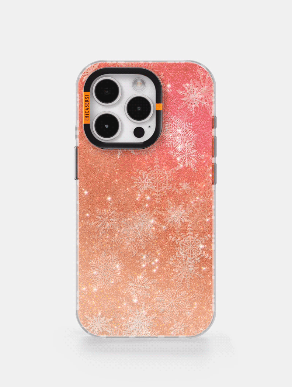 Snowflakes and Flurries Pattern Shimmering Phone Case - Orange Glitter Cover for iPhone & Samsung | Perfect for Winter Holidays, Christmas Gifts & Festive Decorations