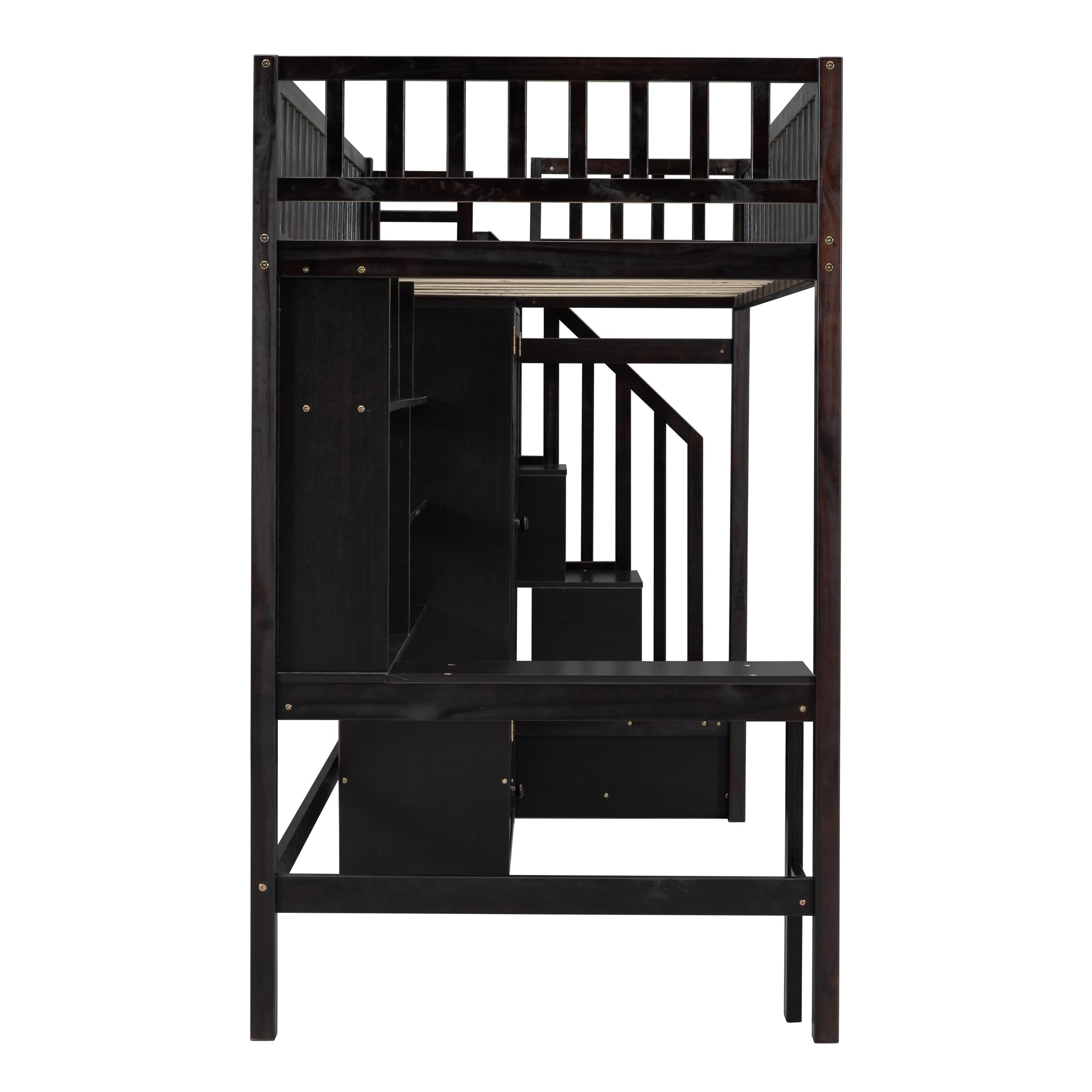 Harper & Bright Designs Twin Loft Bed with Stairs - Solid Wood Loft Bed Frame with Wardrobe, Desk, Bookshelf & Storage Drawers in Espresso | Perfect for Kids' Bedroom, Dorm Room & Small Space Organization