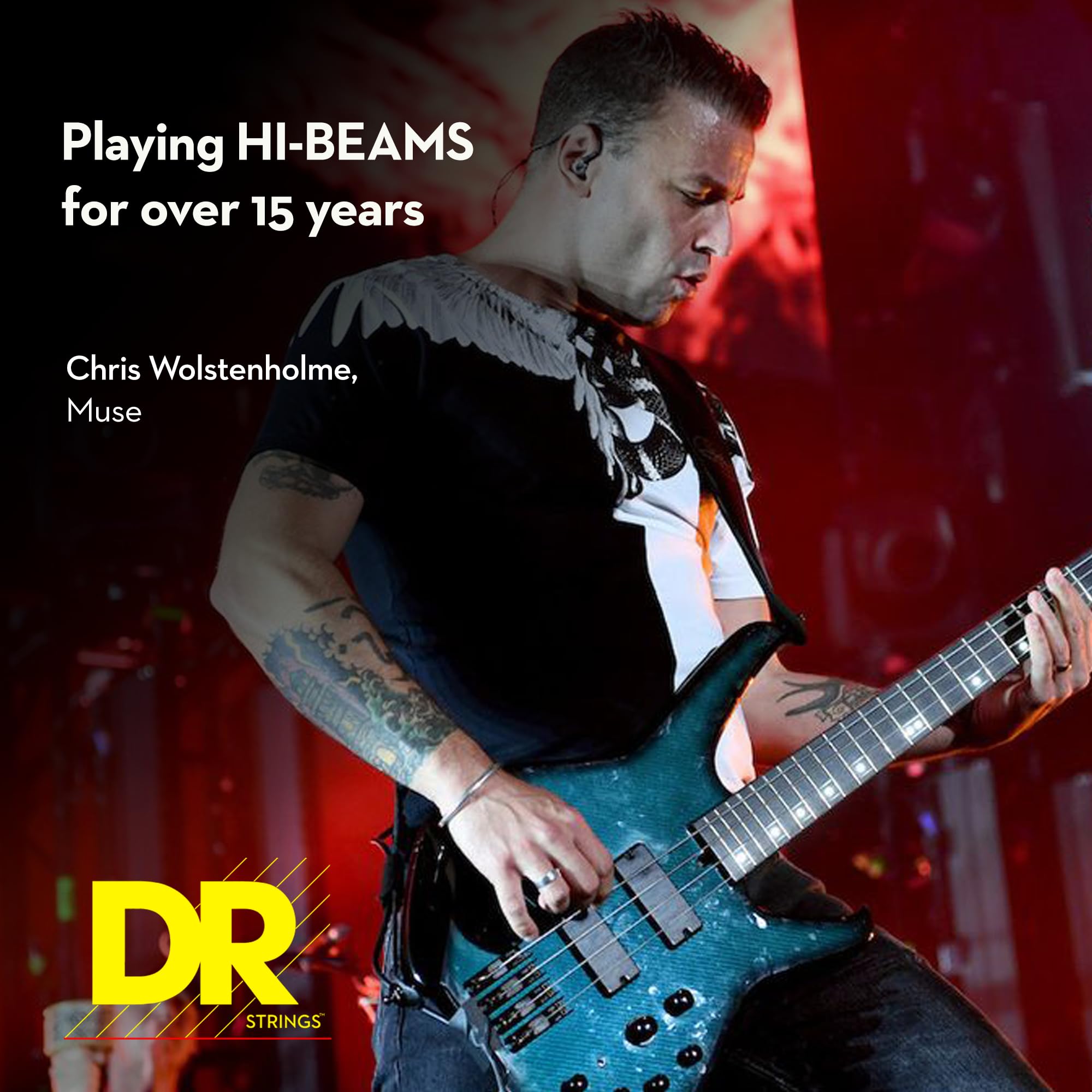 DR Strings HI-BEAMS Stainless Steel 4-String Bass Guitar Strings (50-110 Gauge) - Round Core for Enhanced Tone & Durability | Perfect for Rock, Metal & Studio Recording