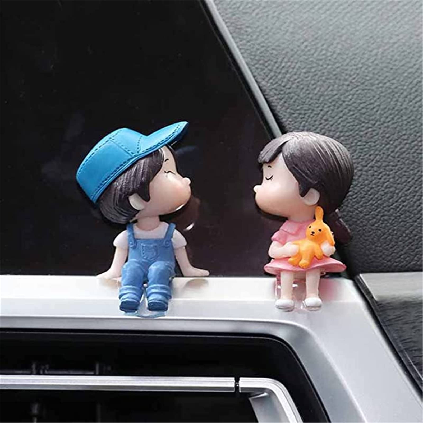 Adorable Couple Car Interior Decor - 4 Pairs Cute Cartoon Couple Ornaments for Dashboard & Windshield - Perfect Romantic Car Accessories for Couples, Valentine's Day Gifts & Newlyweds