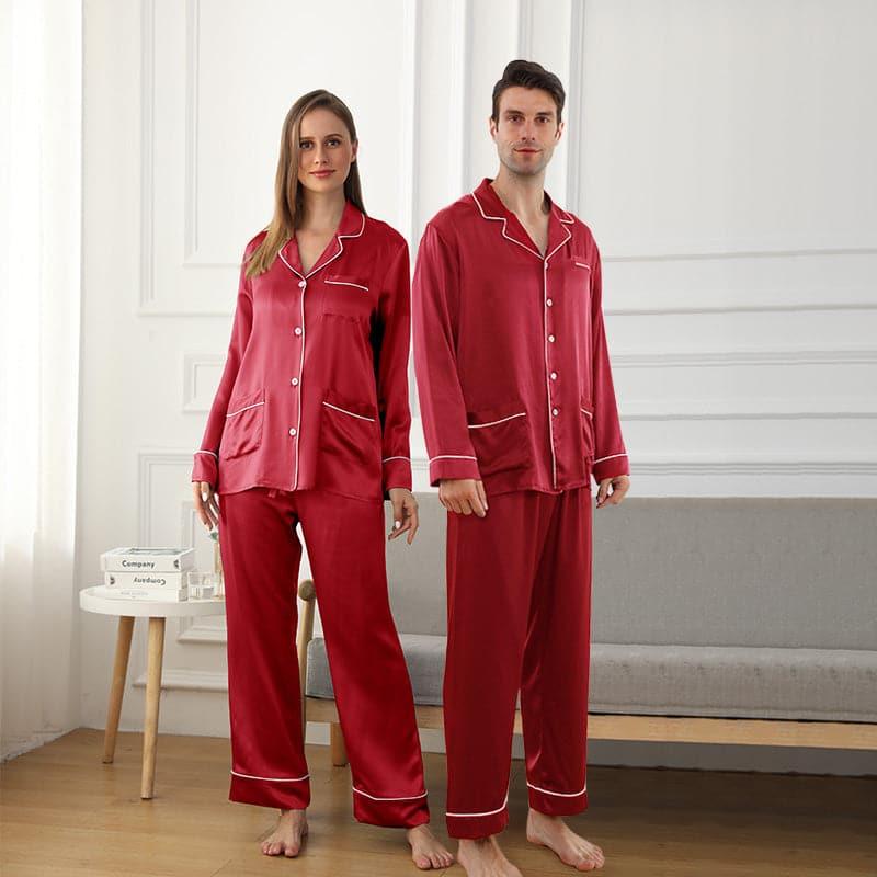 Premium Long Silk Pajama Set for Women & Men - Soft Luxurious Couple's Sleepwear for Home & Lounge - Perfect for Anniversary Gifts & Romantic Nights