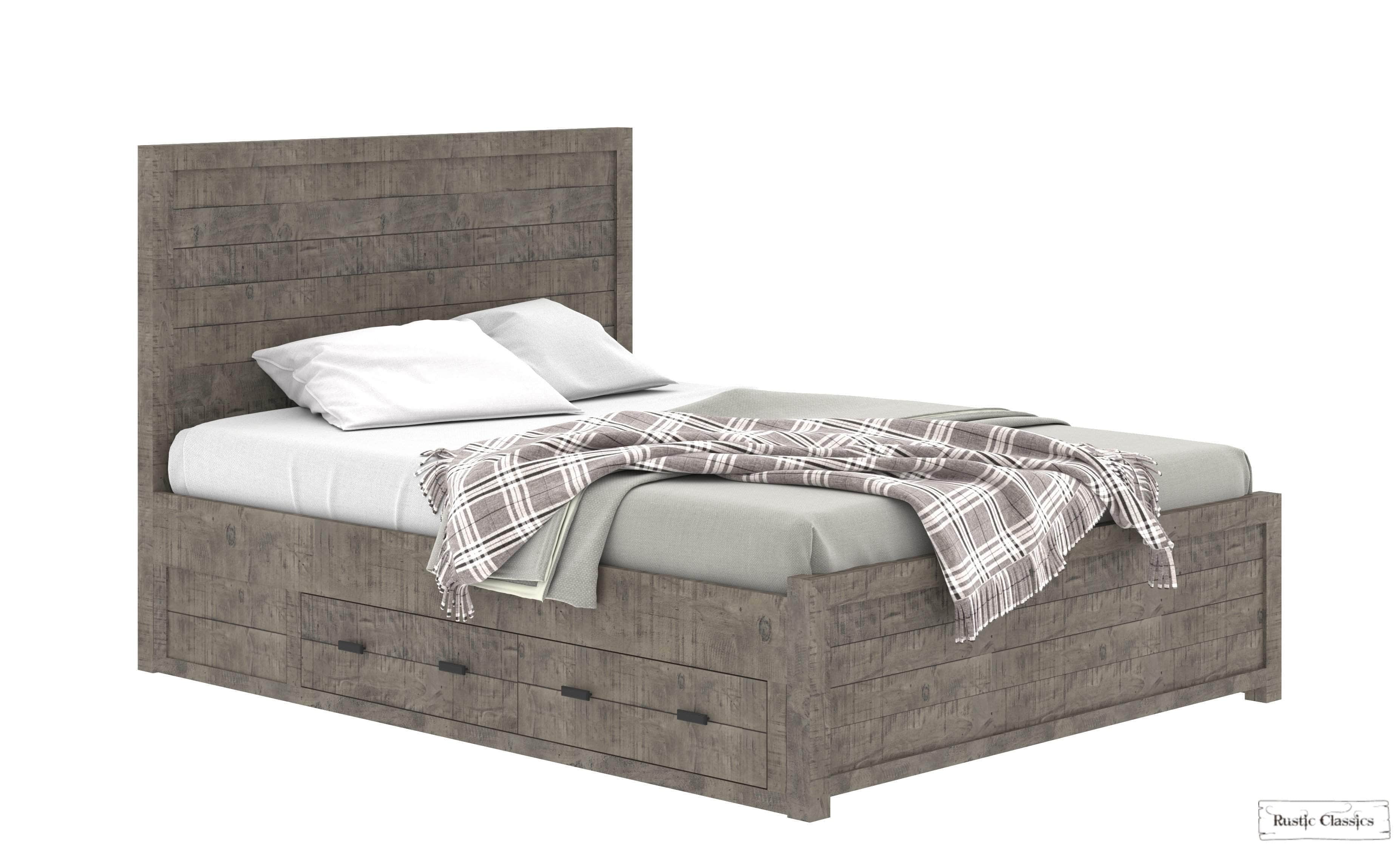 Whistler 4-Piece Reclaimed Wood Storage Platform Bedroom Set in Grey - Queen & King Size Options | Space-Saving Bedroom Furniture for Small Apartments & Modern Homes