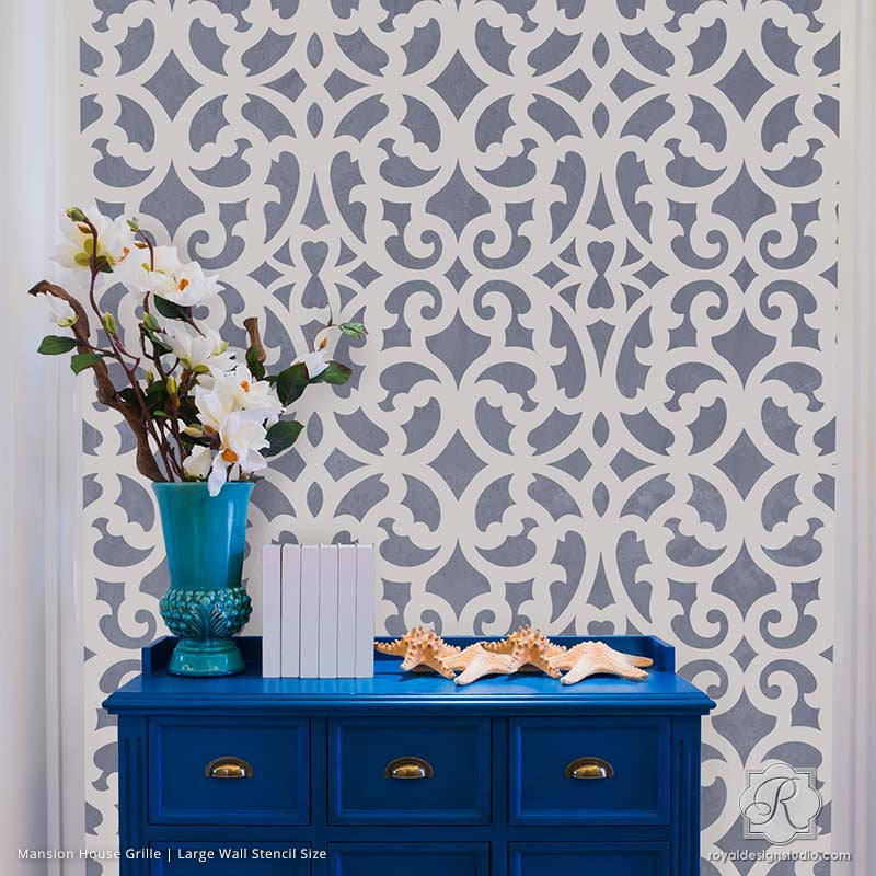 Mansion House Grille Trellis Wall Stencil - DIY Home Decor Stencil for Wall Painting, Furniture & Crafts - Perfect for Bedroom, Living Room & Garden Projects
