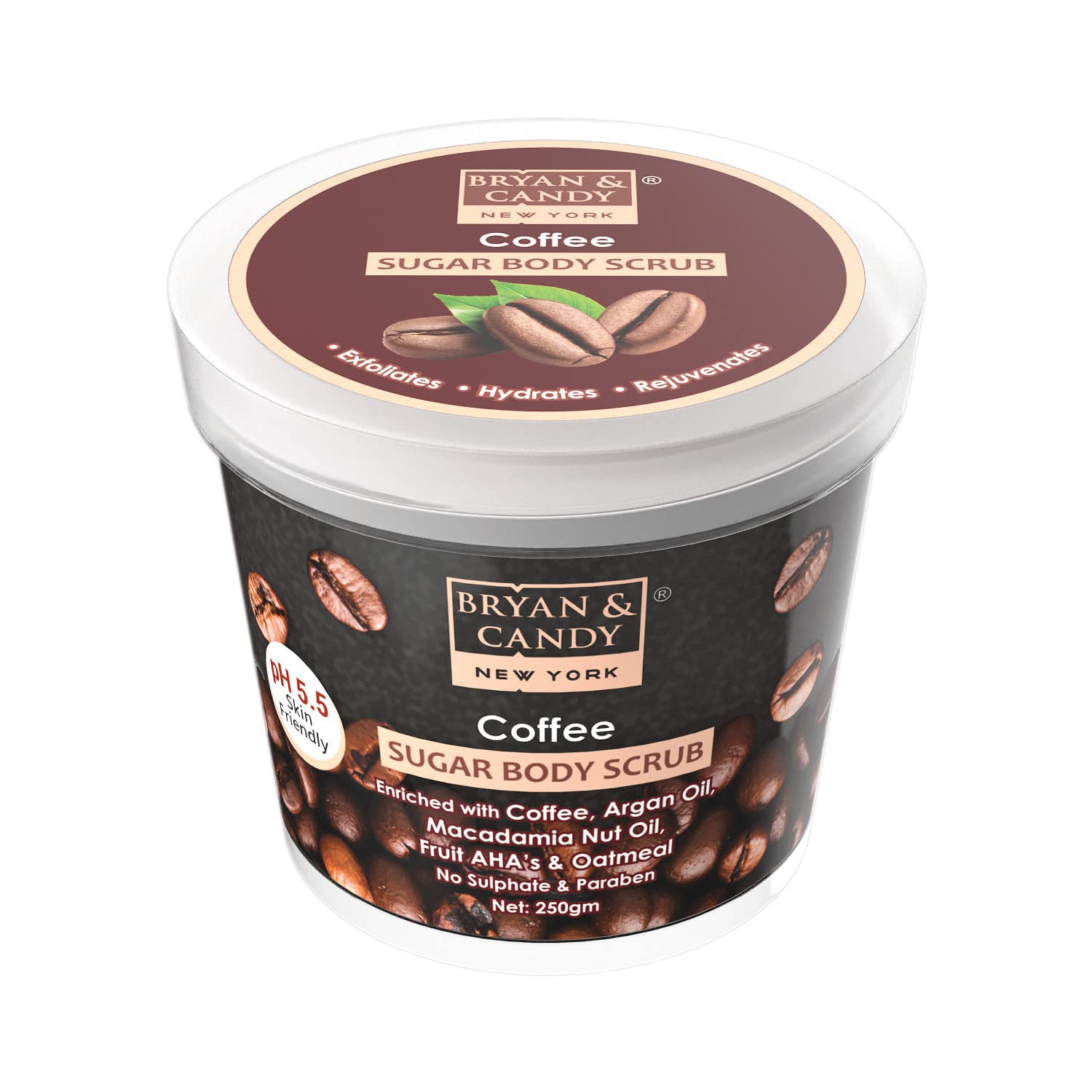 Bryan & Candy Coffee Sugar Body Scrub PH 5.5 - Exfoliating & Tan Removal for Women & Men | Enriched with Coffee, Macadamia & Argan Oil | Deep Cleansing for Neck, Knees, Elbows & Arms | 250g | Perfect for Post-Workout, Pre-Tanning & Spa Day Skincare Routine