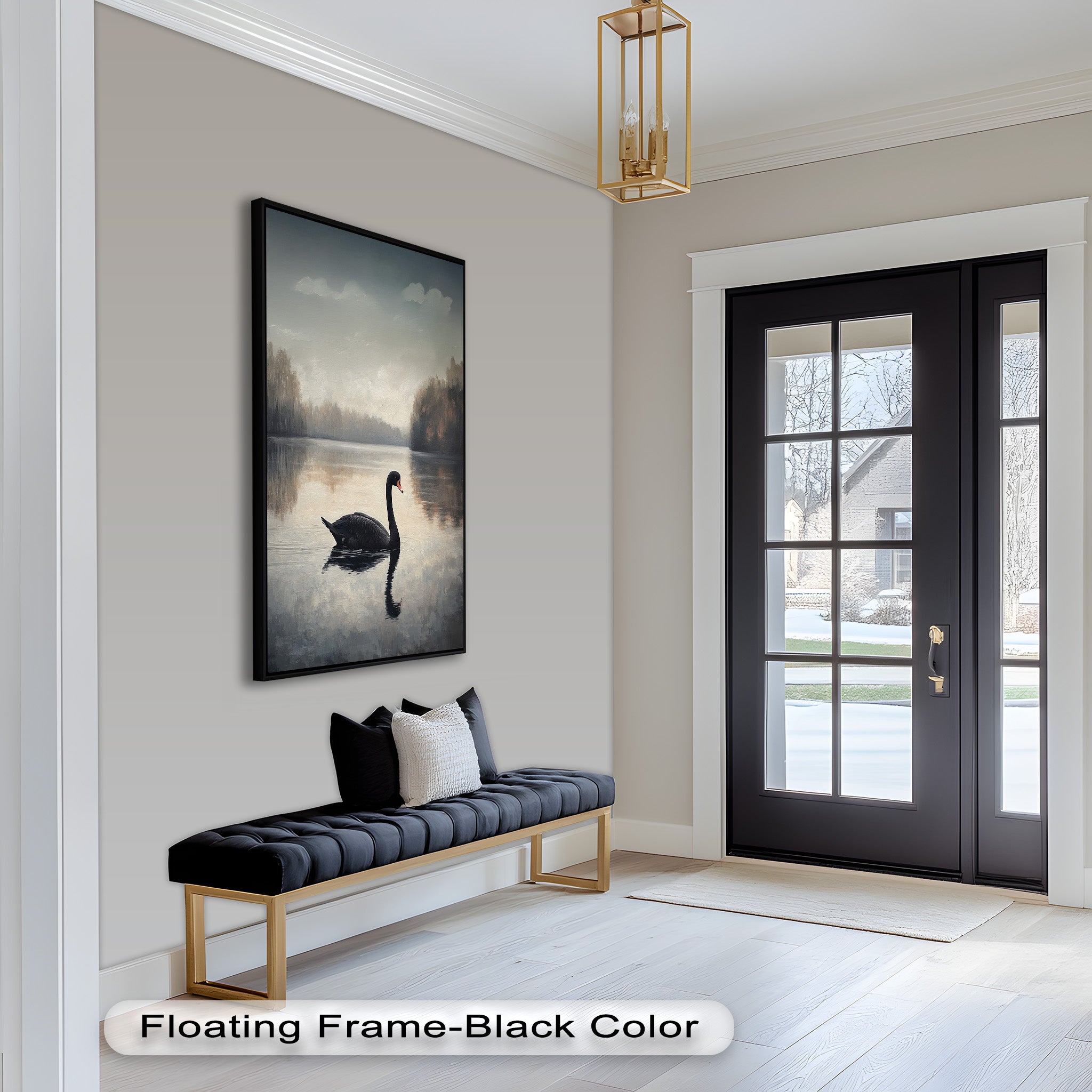 Black Swan at Dusk - Hand Painted Lake Landscape Oil Canvas Artwork - Perfect for Living Room, Bedroom, or Office Wall Decor