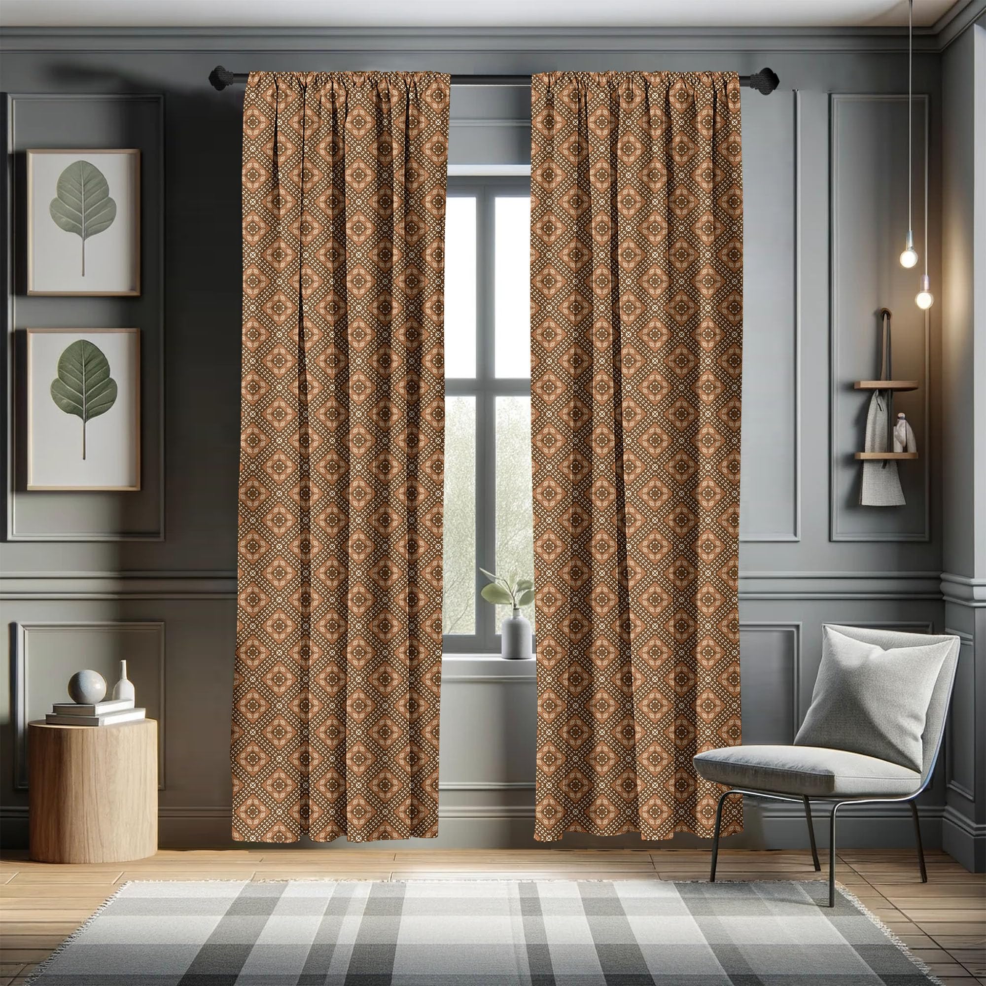 Ambesonne Kente Pattern Curtains - Traditional African Motifs in Brown Shades, 2 Panel Set (28x84 Inches) for Living Room & Bedroom - Lightweight Window Treatments for Home Decor & Cultural Style
