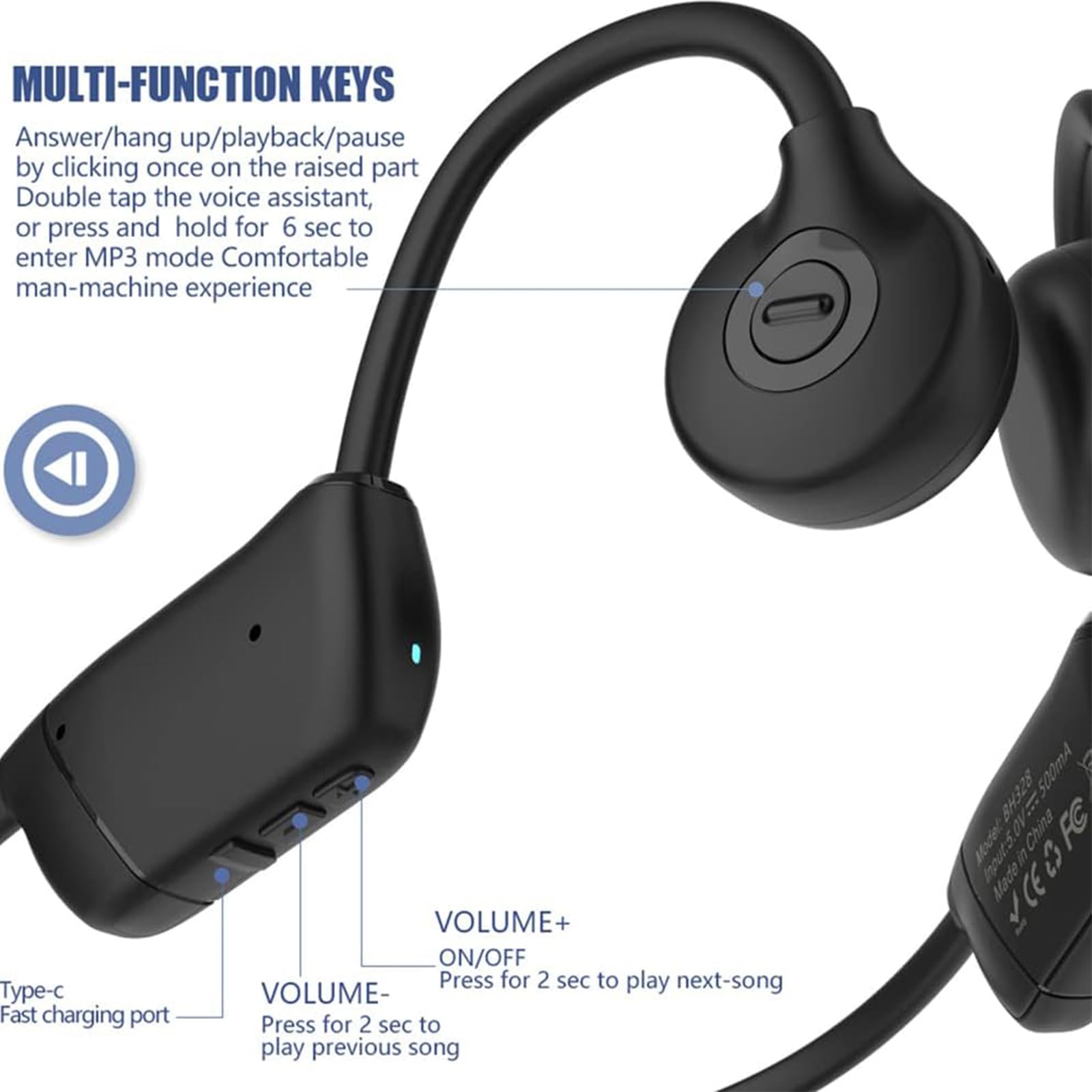 Bluetooth 5.3 Bone Conduction Headphones - Open Ear Wireless Sports Headset with 30GB MP3 Player, 11H Battery Life, IPX6 Waterproof & Sweatproof - Perfect for Running, Workouts, Cycling, and Outdoor Activities