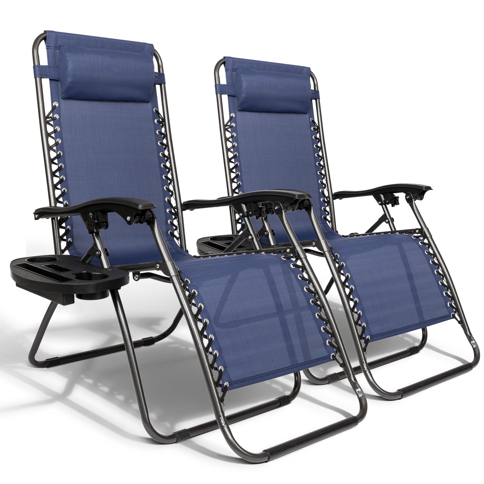 Bonnlo Infinity Zero Gravity Chair - Adjustable Folding Recliner with Pillow & Utility Tray - Outdoor Lounge Patio Chairs for Deck, Beach, Yard, Camping - Perfect for Relaxing, Sunbathing & Backyard Lounging (Blue, Pack of 2)