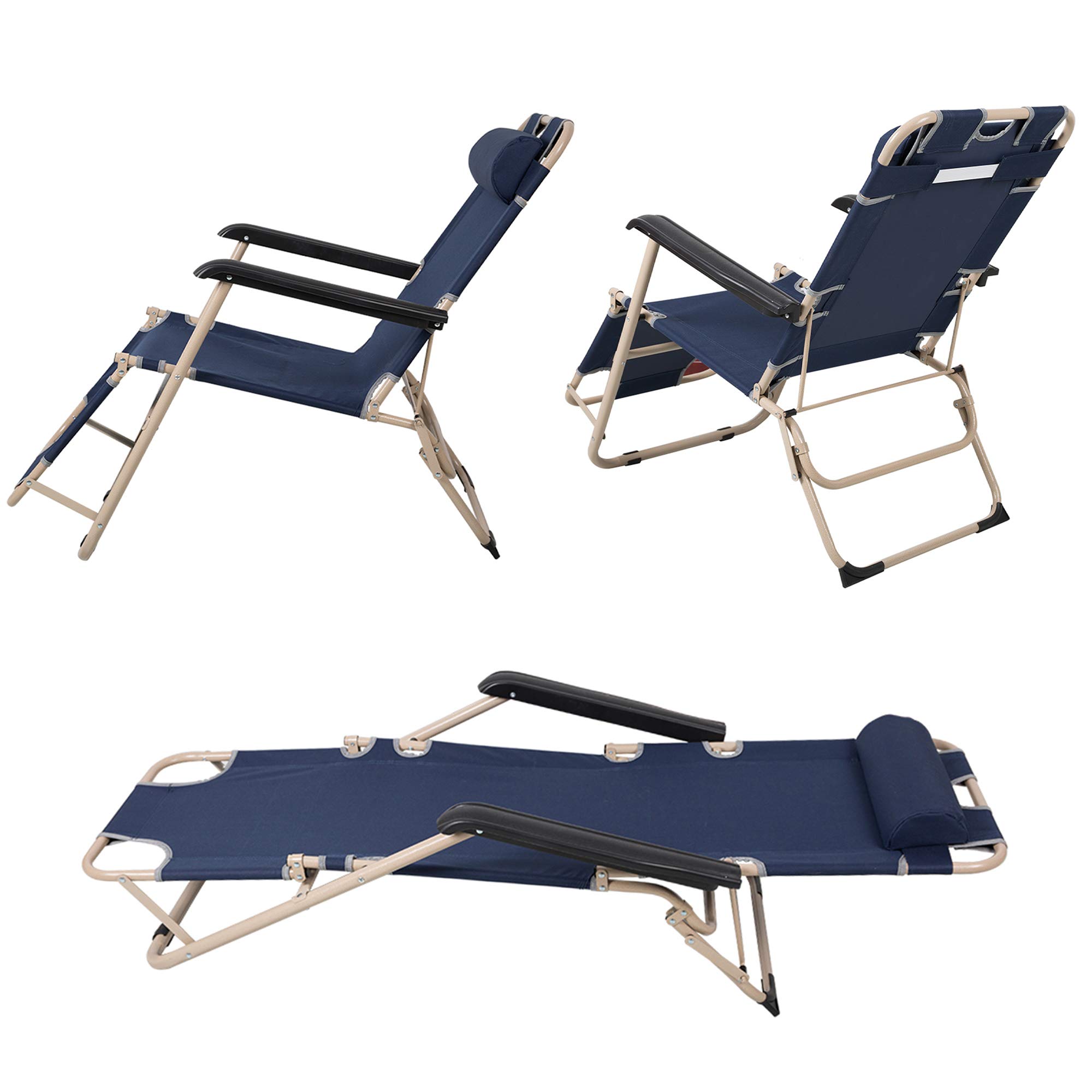 LUCKYERMORE 4 Pack Portable Folding Reclining Chairs with Full Flat Cot - 2 in 1 Outdoor Lounge Chairs for Beach, Pool, Camping, Lawn, Patio - 60