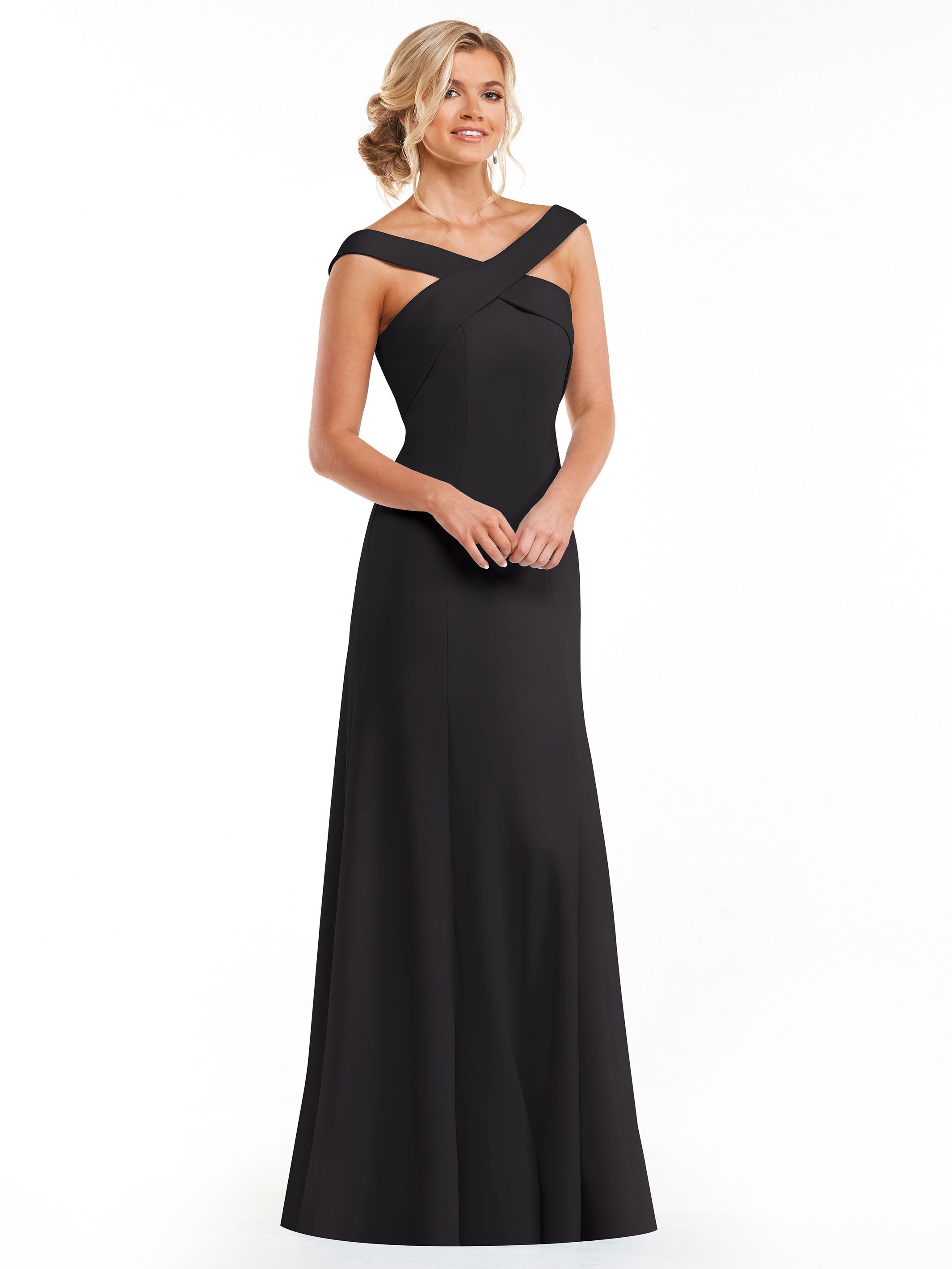 Elegant 83048 Double Knit A-Line Bridesmaid Dress with Off-the-Shoulder Sleeves - Perfect for Weddings, Formal Events & Special Occasions