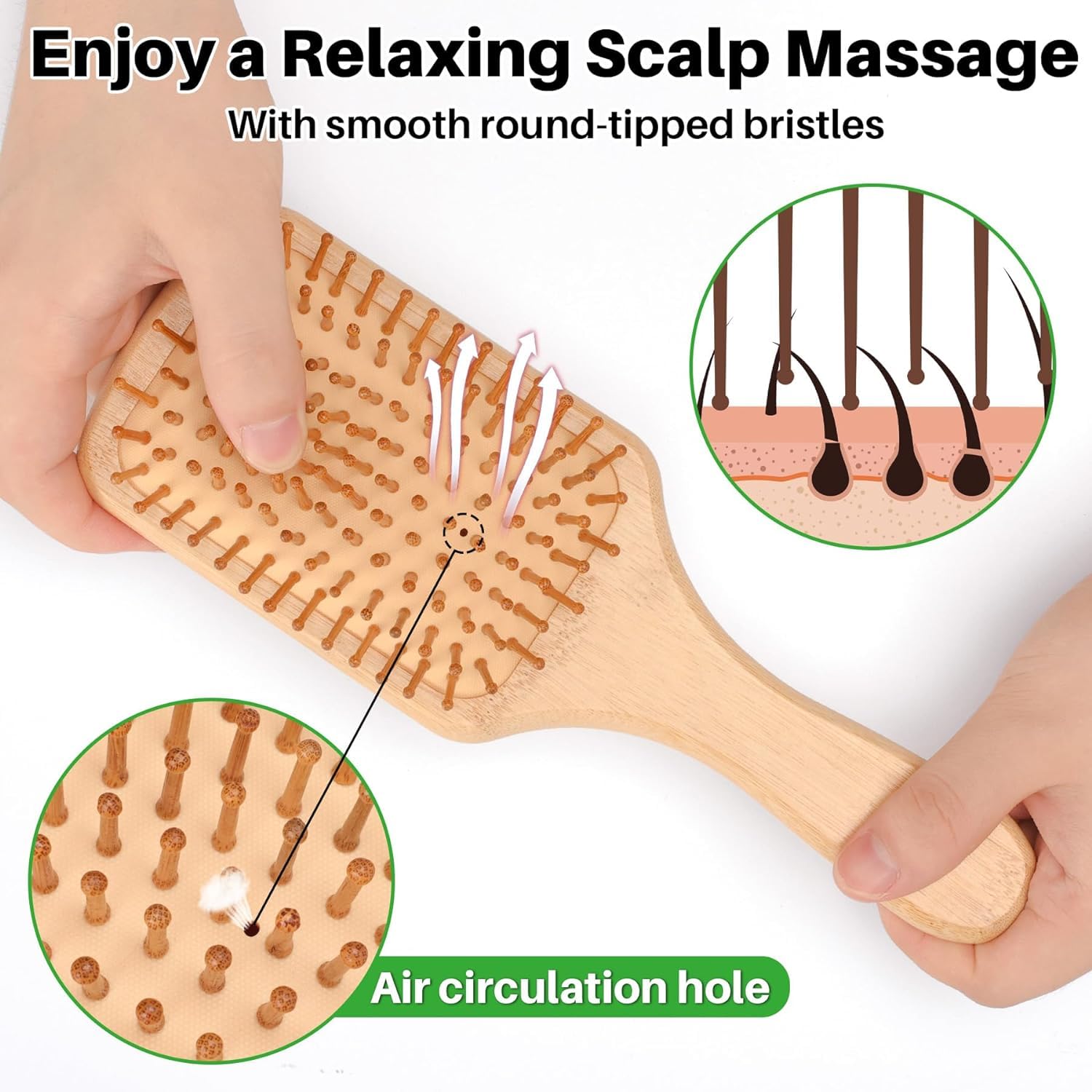 Ayushicreation Bamboo Wooden Hair Brush for Women & Men - Detangling Paddle Brush for Curly Hair, Hair Growth & Scalp Massage - Eco-Friendly Bamboo Bristles - Perfect for Daily Hair Care & Styling at Home or Travel - 1pc
