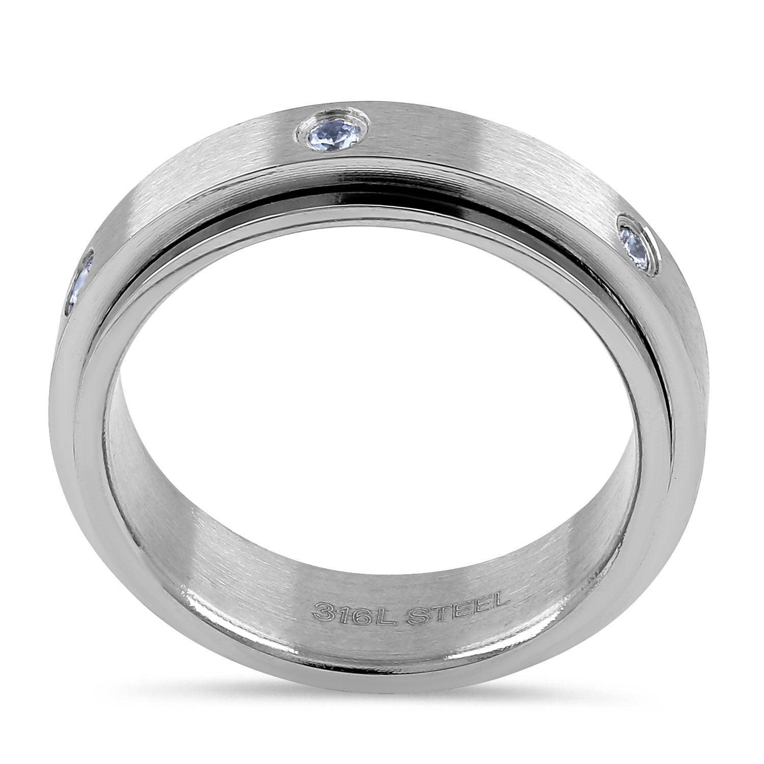 Stainless Steel Spinner Ring with CZ Stones - Adjustable Band for Anxiety Relief, Fidget Toy & Fashion Jewelry - Perfect for Stress Relief, Focus & Everyday Wear