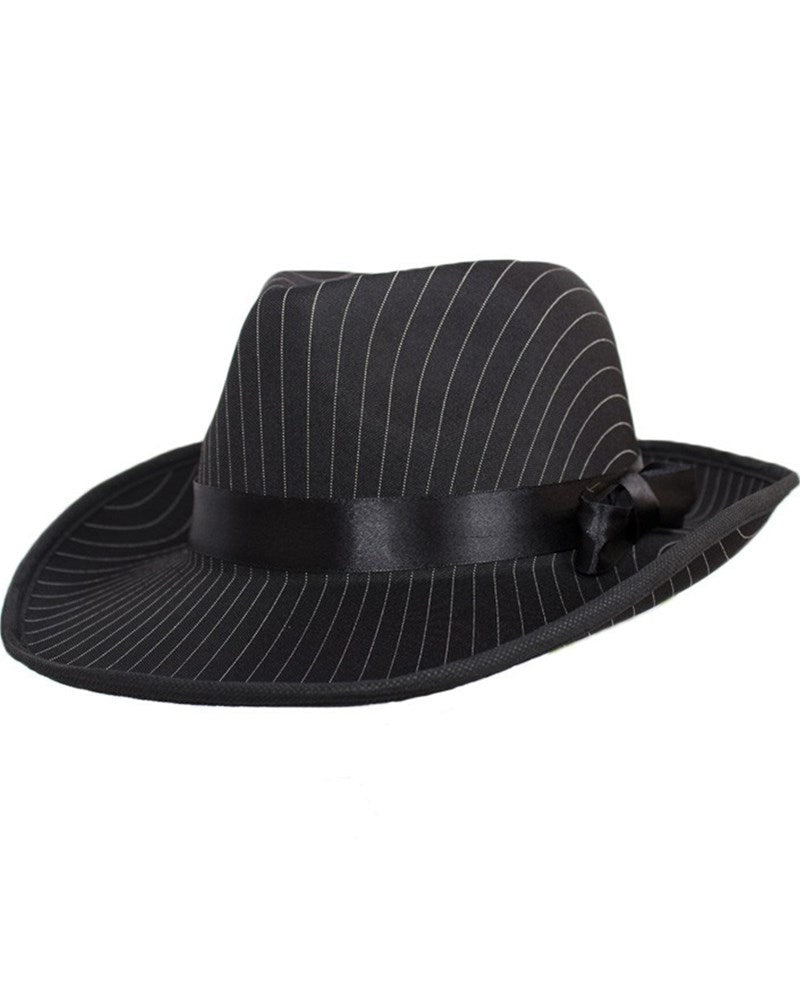 Vintage 1920s Black Pinstripe Gangster Hat for Men - Roaring 20s Costume Accessory for Halloween, Gatsby Parties & Themed Events