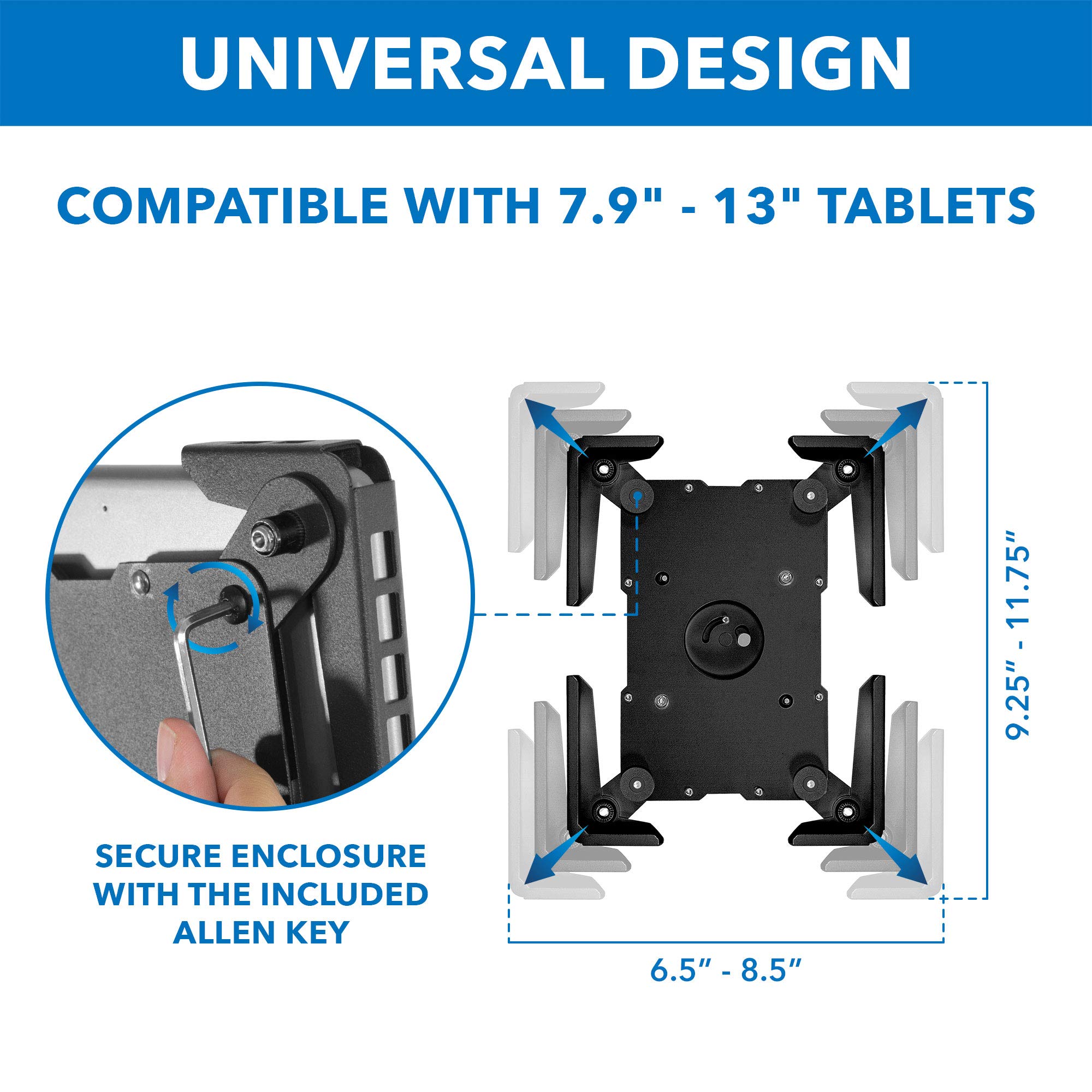 Mount-It! Universal Anti-Theft Tablet Kiosk Stand for iPad Pro, Galaxy Tab, Surface Pro (9.7-13 Inch) - Adjustable Floor Stand with Secure Locking Mechanism | Perfect for Retail Stores, Trade Shows, POS Systems, Museums & Public Spaces - Durable Commercial Display Solution