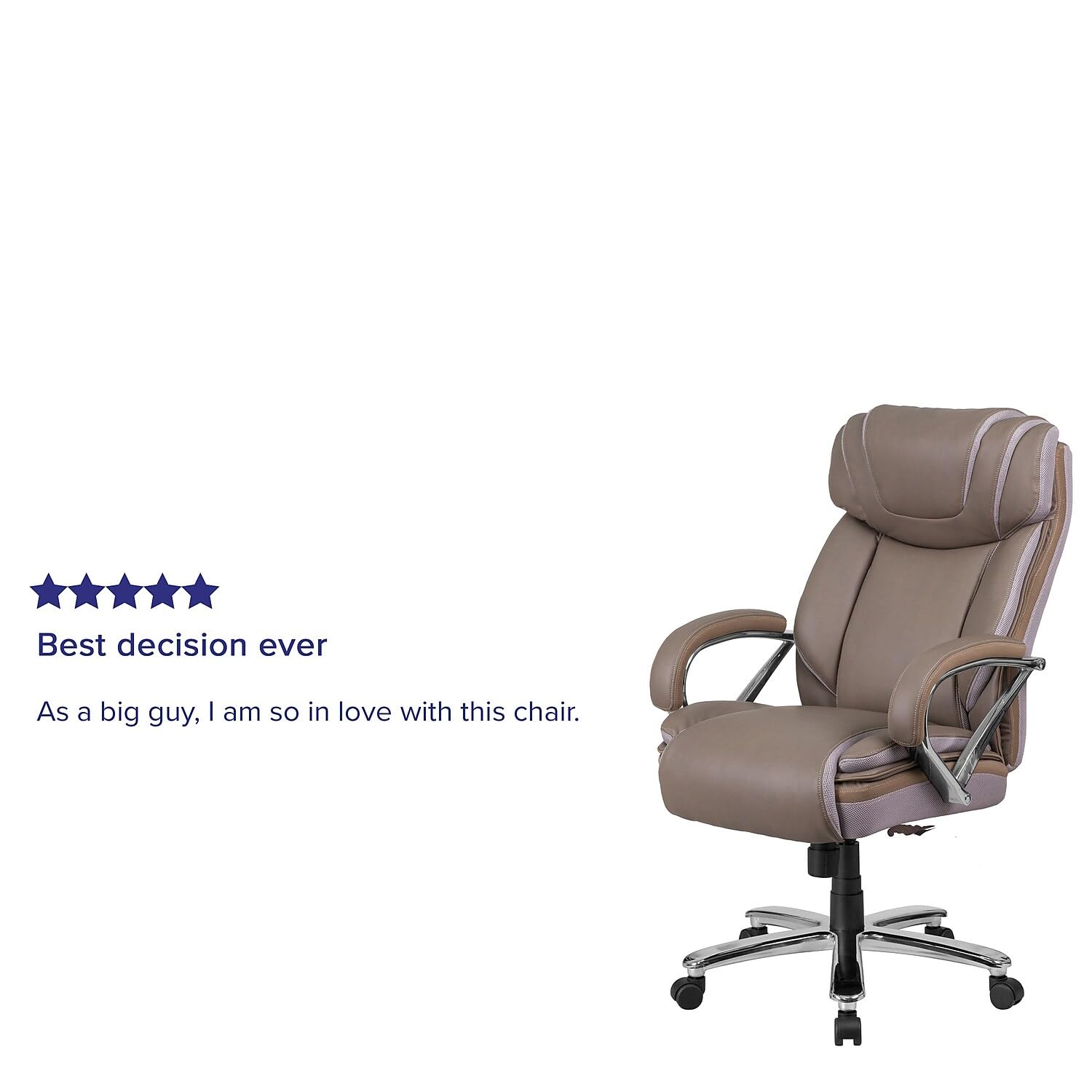 Flash Furniture HERCULES Series Big & Tall 500 lb. Capacity Taupe LeatherSoft Executive Swivel Ergonomic Office Chair with Extra Wide Seat - Premium Comfort for Home Office, Gaming & Workspaces