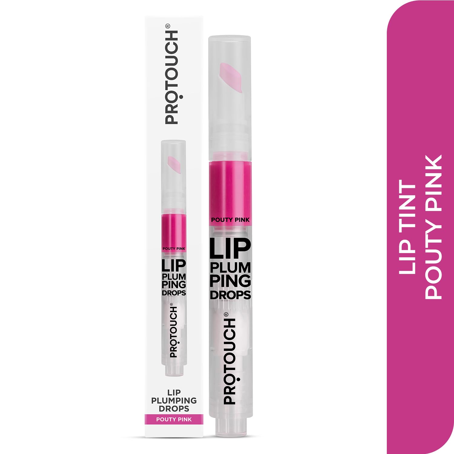 PROTOUCH Glossy Lip Plumping Drops - Volumizing Lip Gloss with 8-Hour Plumping Effect - Vegan & Cruelty-Free Formula with Caffeine & Grape Seed Extract - Pouty Pink Shade - Perfect for Date Night, Parties & Everyday Glam