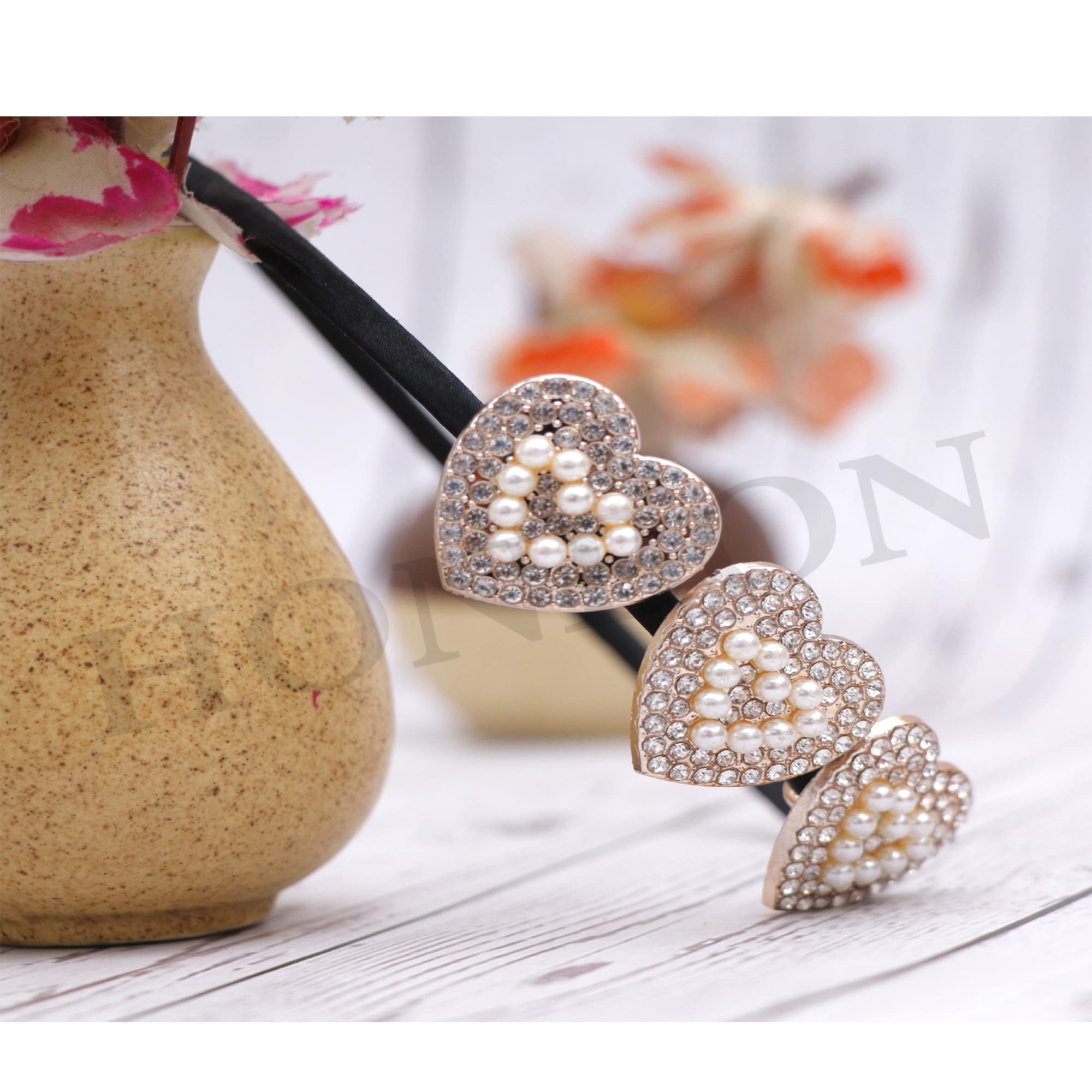 Golden & White Rhinestone Pearl Headband for Women - Elegant Wedding Hair Hoop with Heart Shape Design - Bridal Hair Accessories for Girls & Women (Pack of 2) - Perfect for Weddings, Parties & Special Occasions