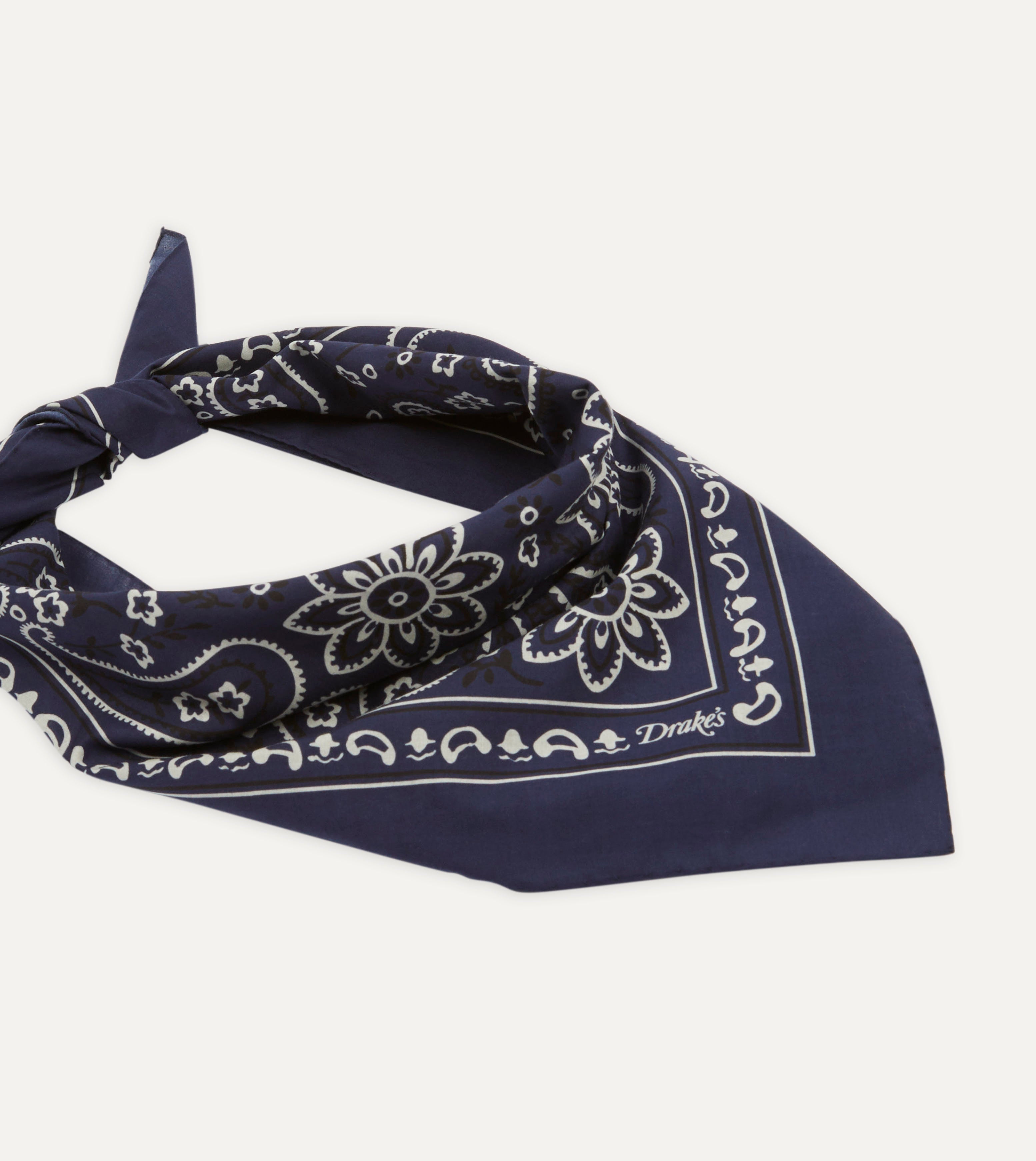 Stylish Navy Blue Paisley Print Cotton Bandana for Men & Women - Fashionable Head Scarf, Neck Wrap, Hair Accessory - Perfect for Outdoor Activities, Concerts, and Casual Wear