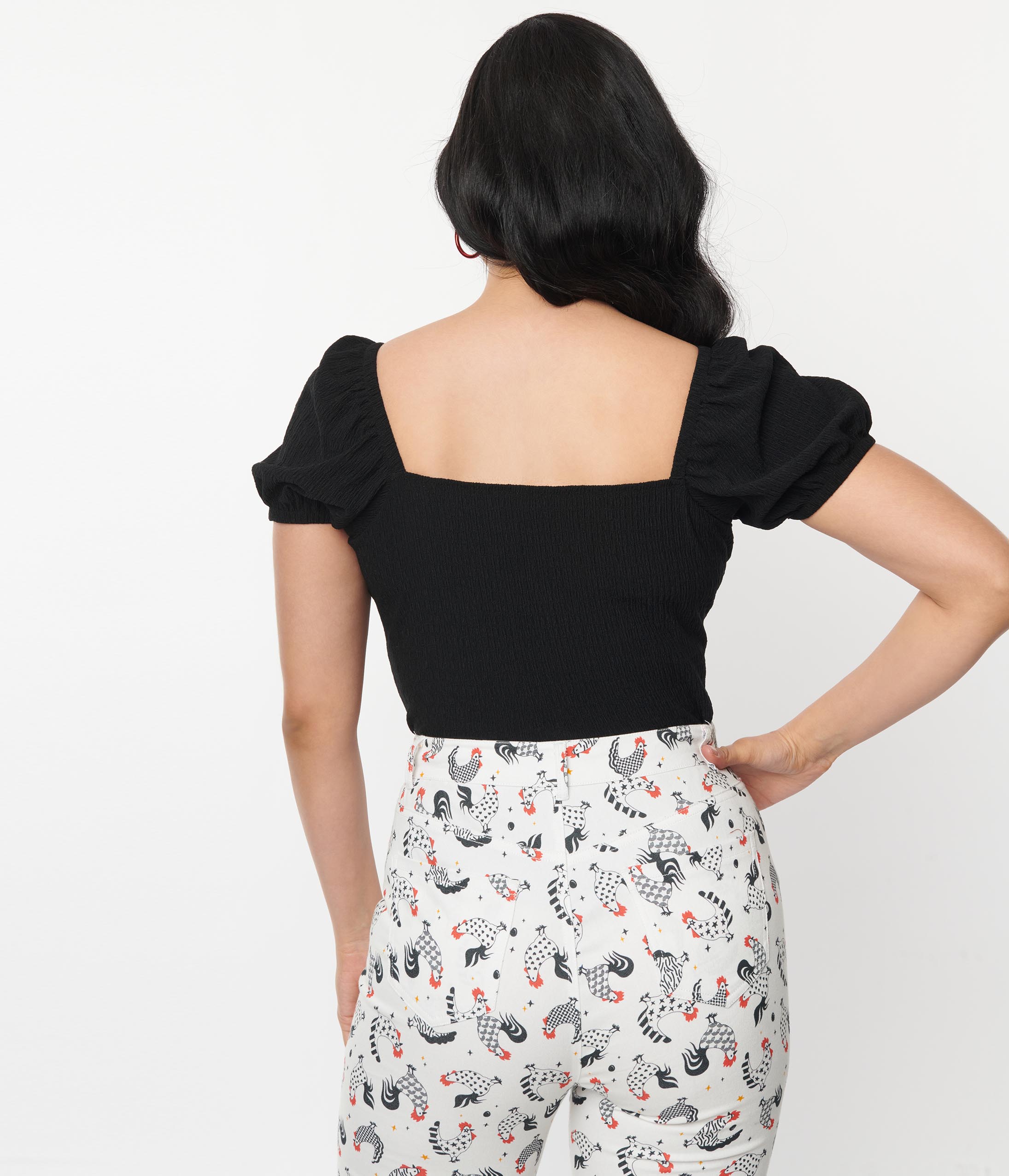 Vintage Black Textured Sweetheart Top for Women - Elegant Retro Blouse for Date Night & Special Occasions