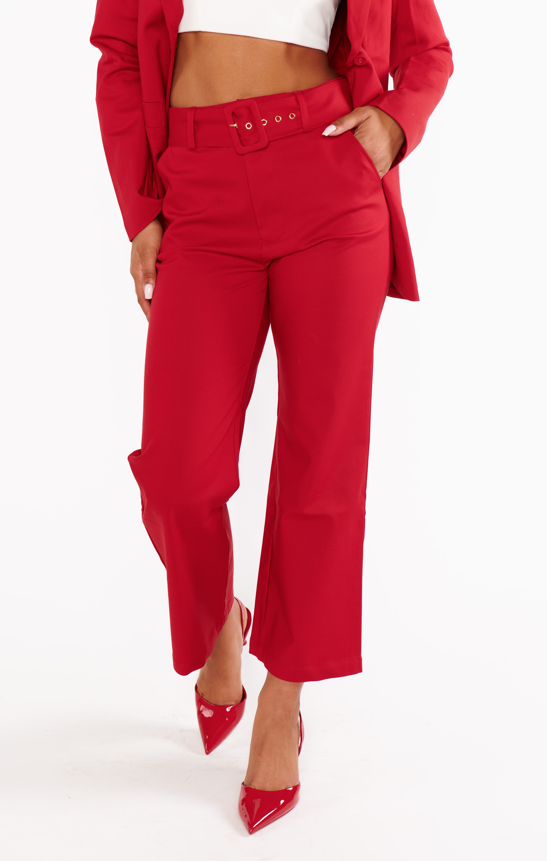 Stylish DJ Cropped Pants for Women - Trendy Red Suiting Trousers | Perfect for Dance, Yoga & Casual Wear
