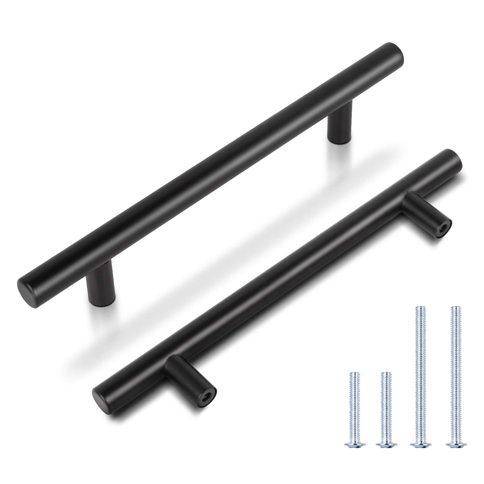 KNOBWELL 15 Pack 7-3/5 Inch Matte Black Cabinet Pulls - Stainless Steel Kitchen Cabinet Handles with 5 Inch Hole Center - Perfect for Vanity Chest, Kitchen Cabinets & Cupboard Drawers | Durable Hardware for Home & Office Use