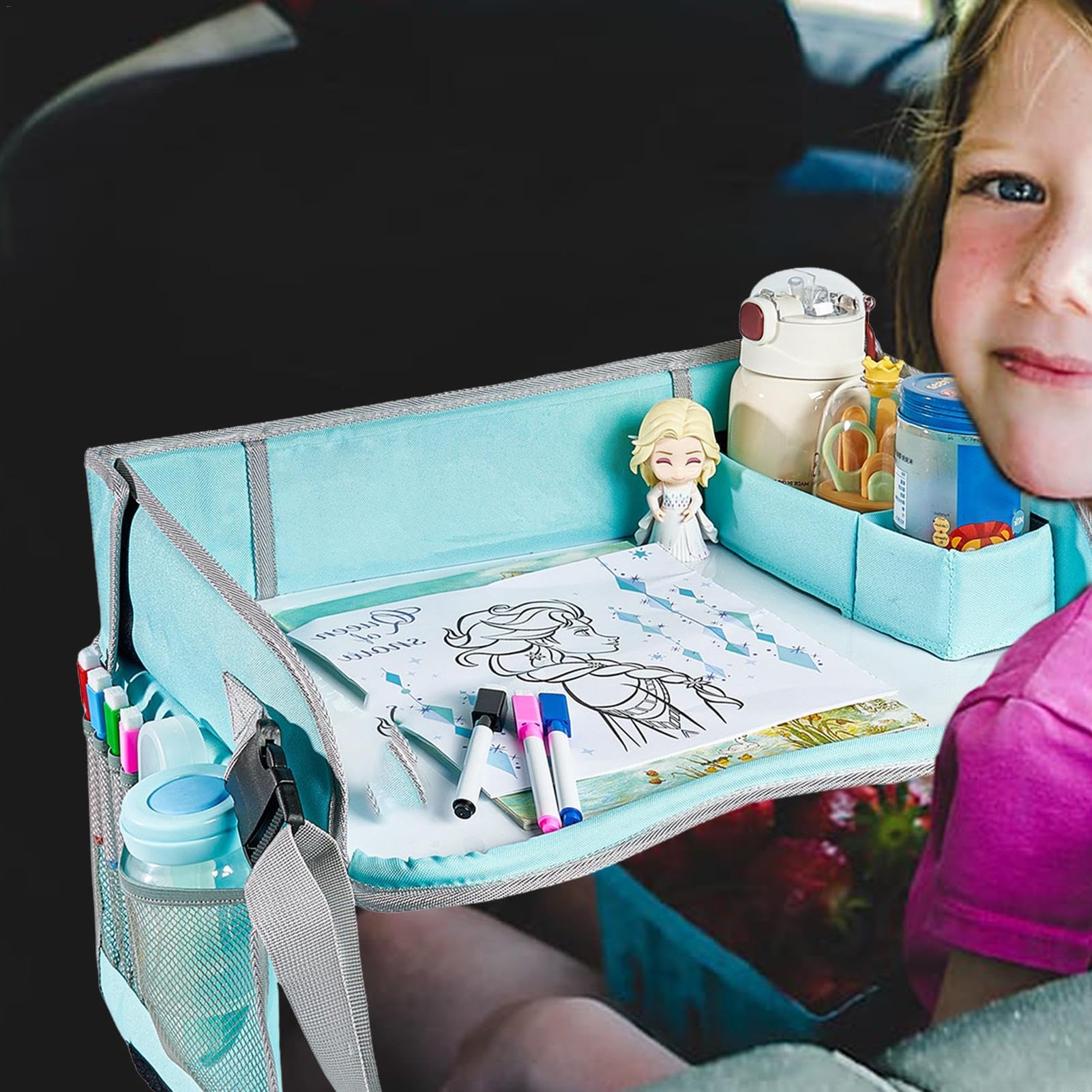 Portable Kids Car Seat Tray - Toddler Travel Snack & Activity Tray for Strollers, Airplanes & Road Trips | Durable Lap Tray for Eating, Drawing & Playing On-The-Go | Perfect for Toddlers 1-5 Years Old