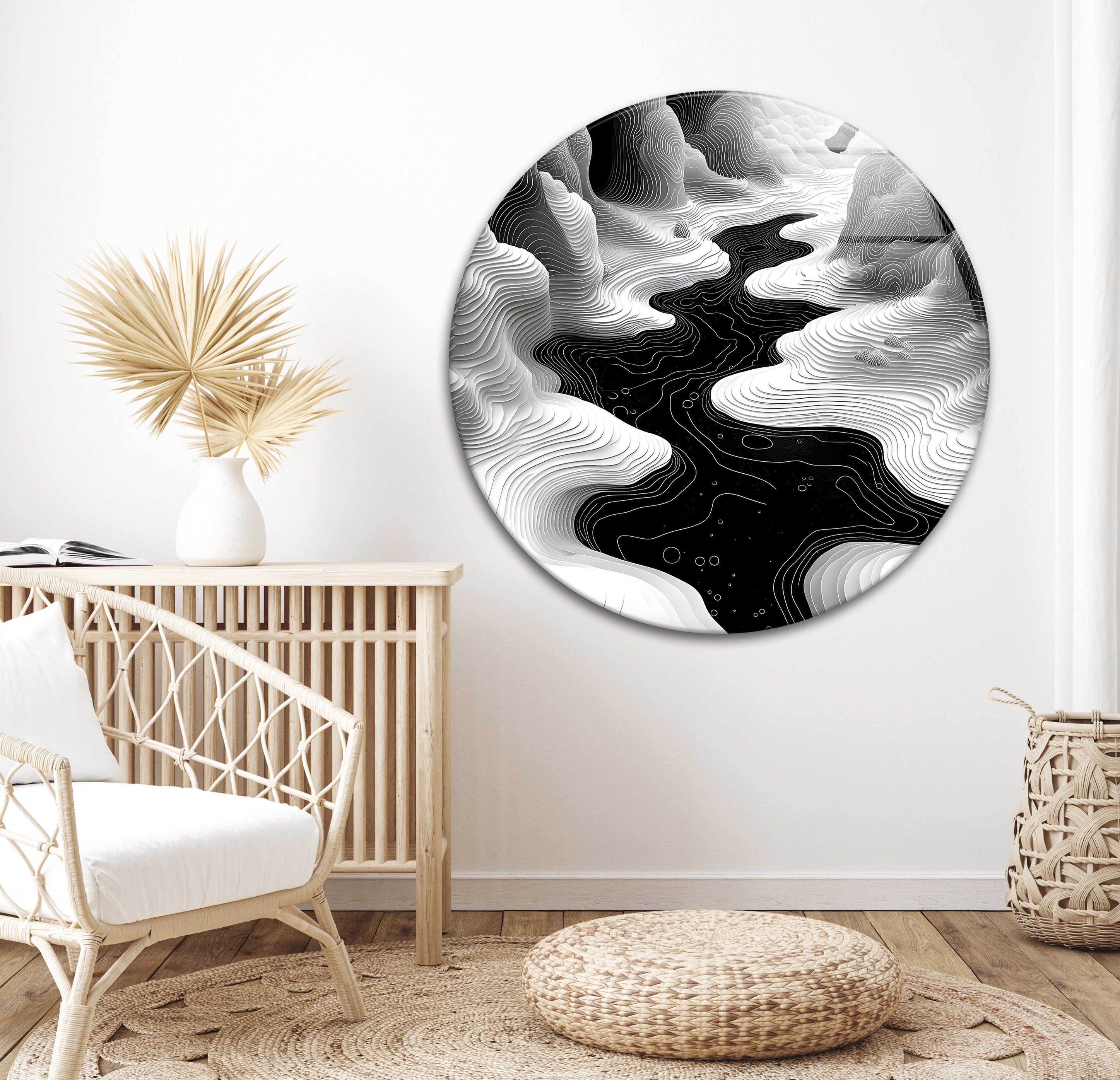 Abstract Black & White Landscape Wall Art - Modern Geometric Canvas Print for Living Room & Office Decor
