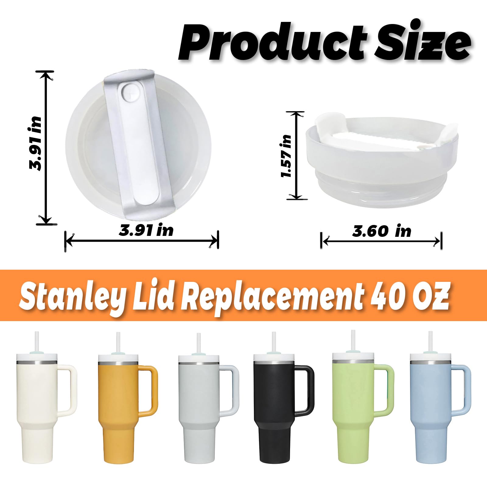 Stanley Cup 40oz Tumbler Lids (2-Pack, White) - Spill-Proof Replacement for Travel & Adventure