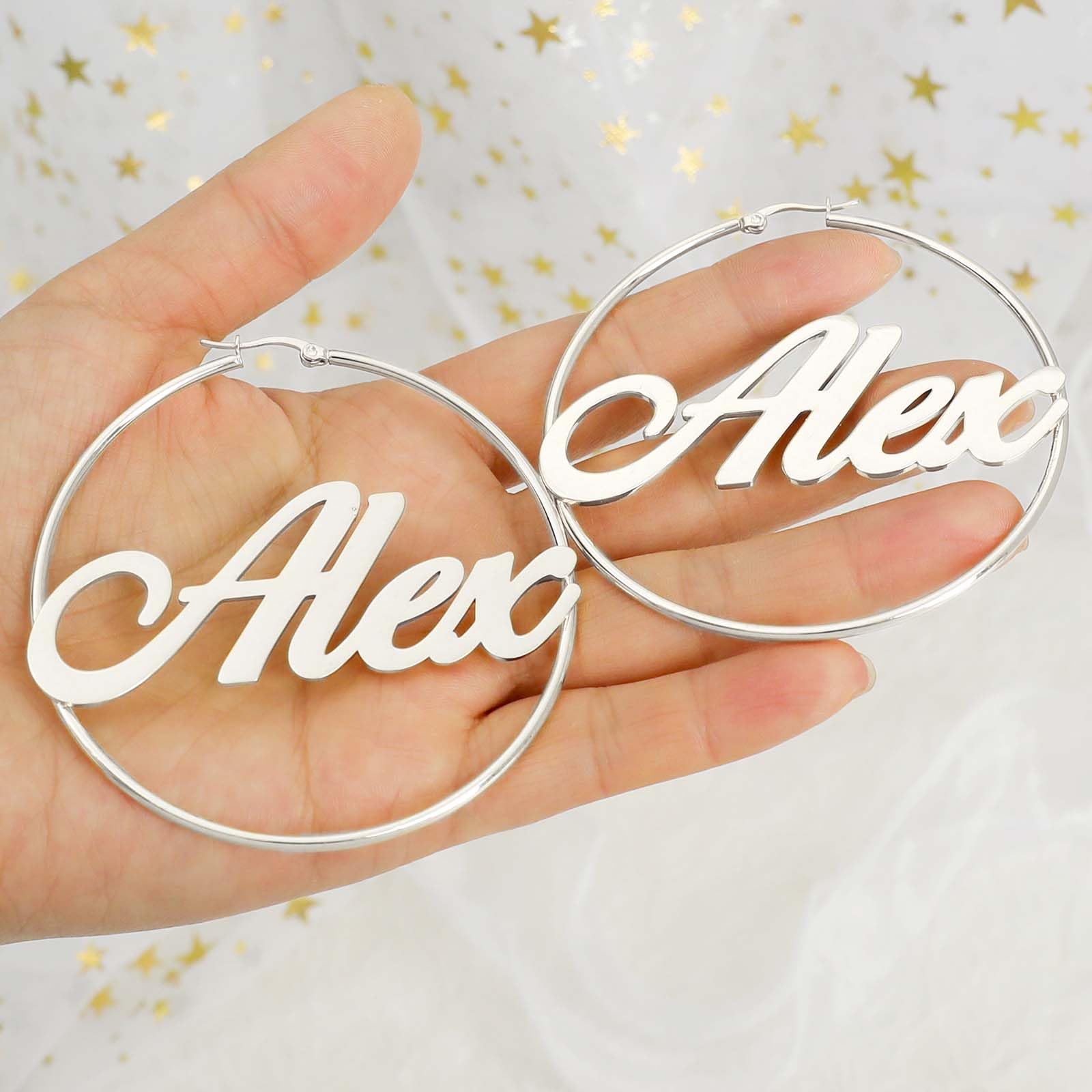 Personalized Name Hoop Earrings for Women - Hypoallergenic Custom Large Hoops - Sensitive Ear Friendly Jewelry - Perfect Gift for Birthday, Christmas & Special Occasions - Great for Parties, Weddings and Everyday Wear