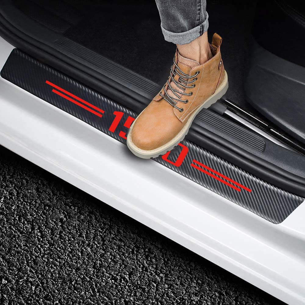 RAM 1500 Car Door Sill Protector - 4PC Carbon Fiber Anti-Scratch for Front/Rear Doors - Interior Upgrade