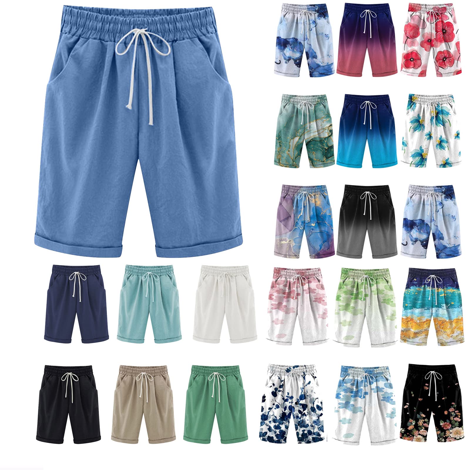Women's Bermuda Linen Shorts - Plus Size, Elastic Waist for Comfort | Casual & Beach Wear